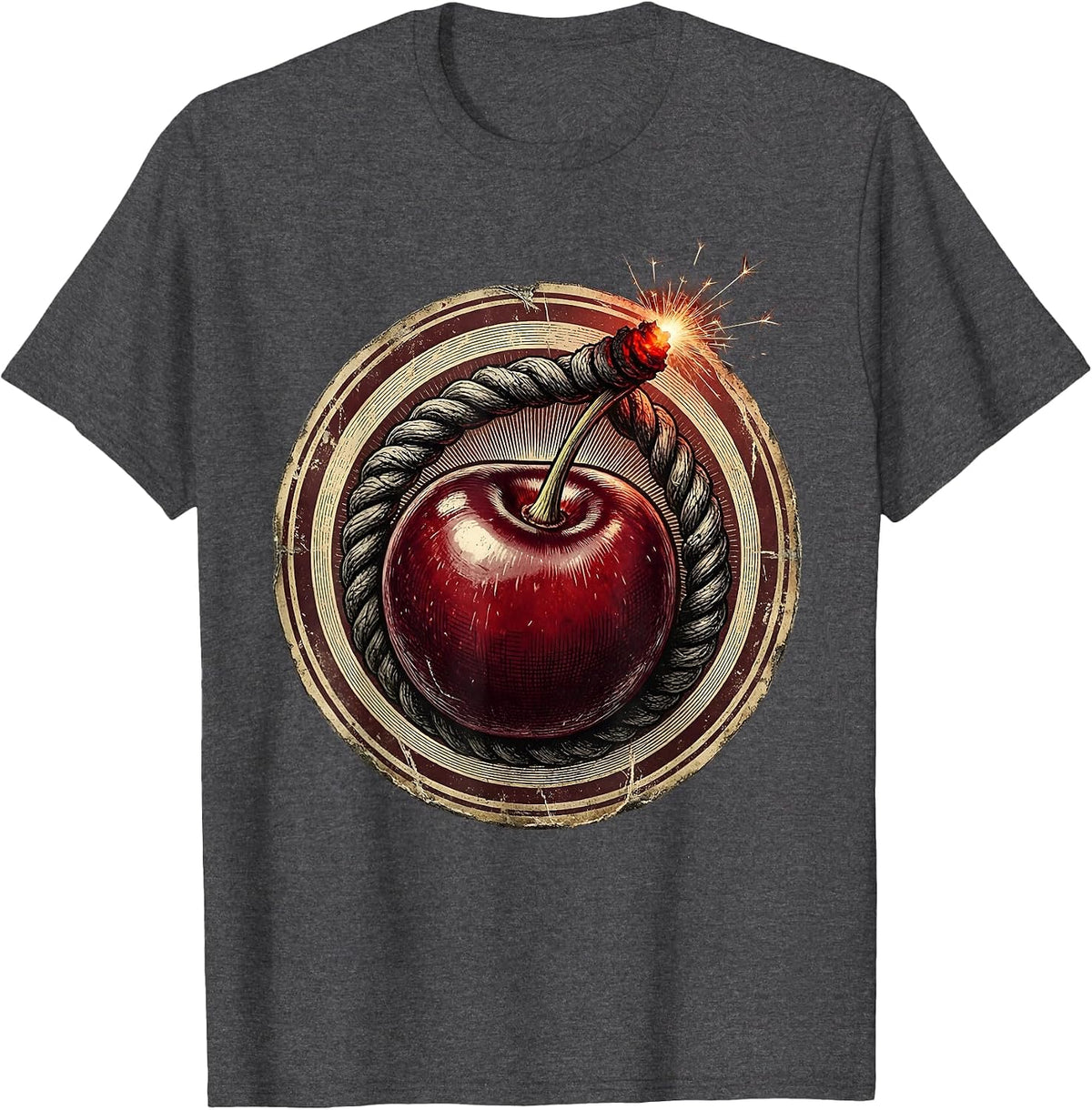 Cherry Bomb Spiral Fuse Graphic Design T-Shirt - Dark Heather Grey