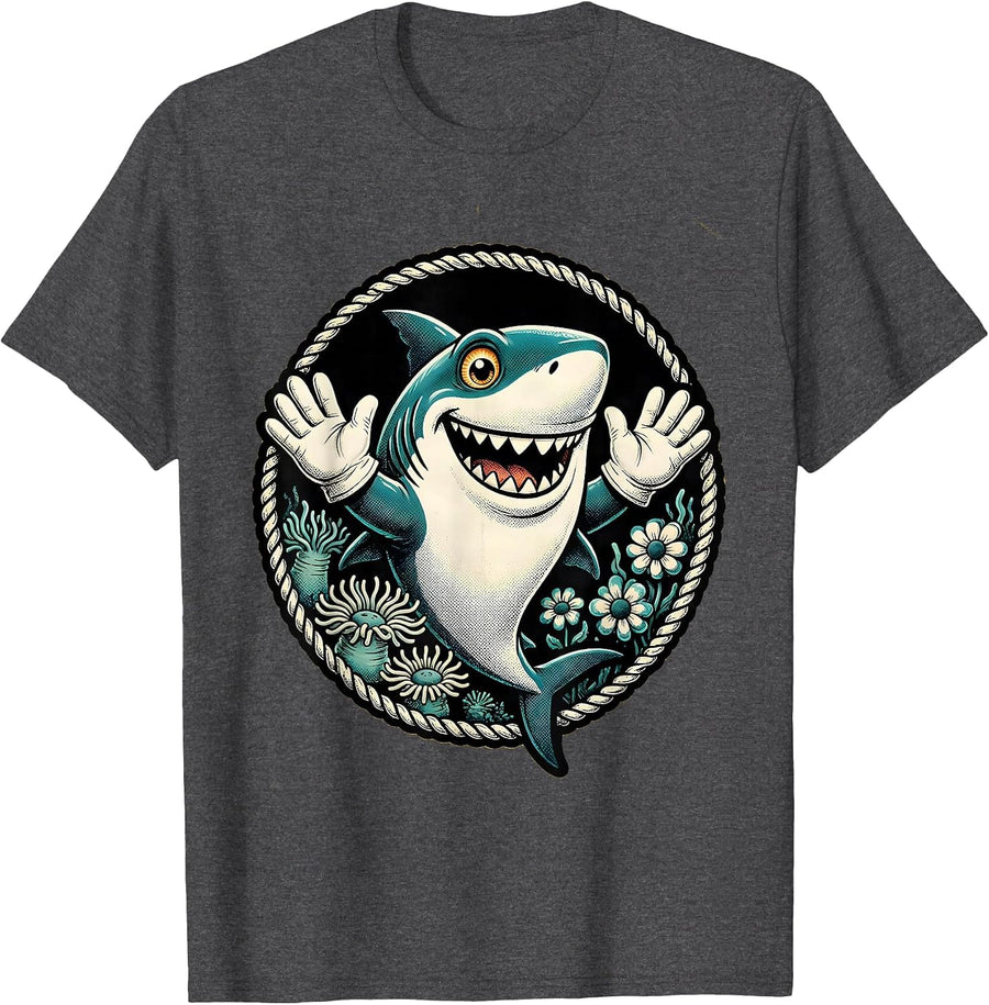 Men's Mommy Shark Floral Ocean Illustration T-Shirt - Dark Heather Grey