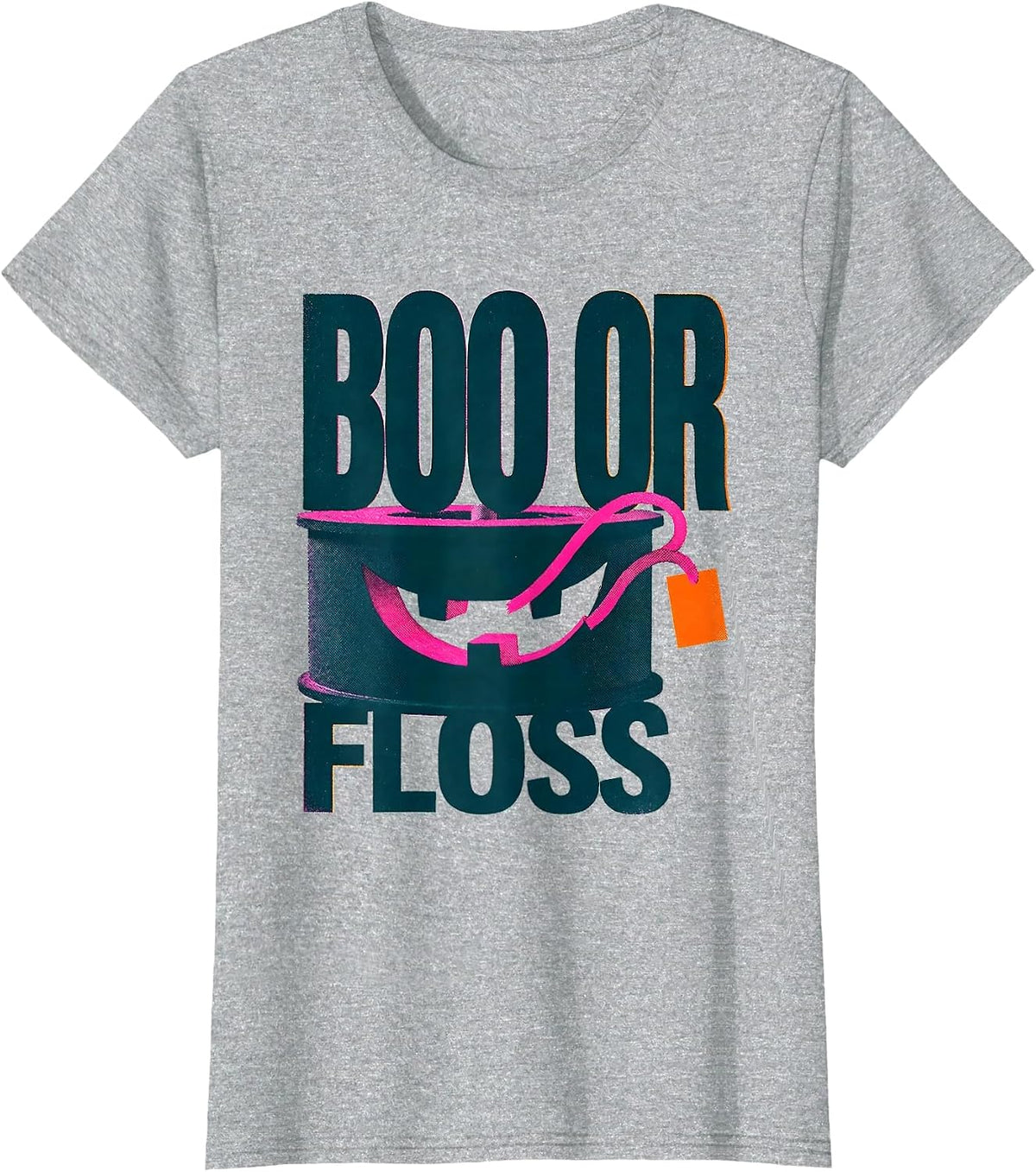 Boo Or Floss Risograph Dental Hygienist Halloween Humor T-Shirt - Heather Grey