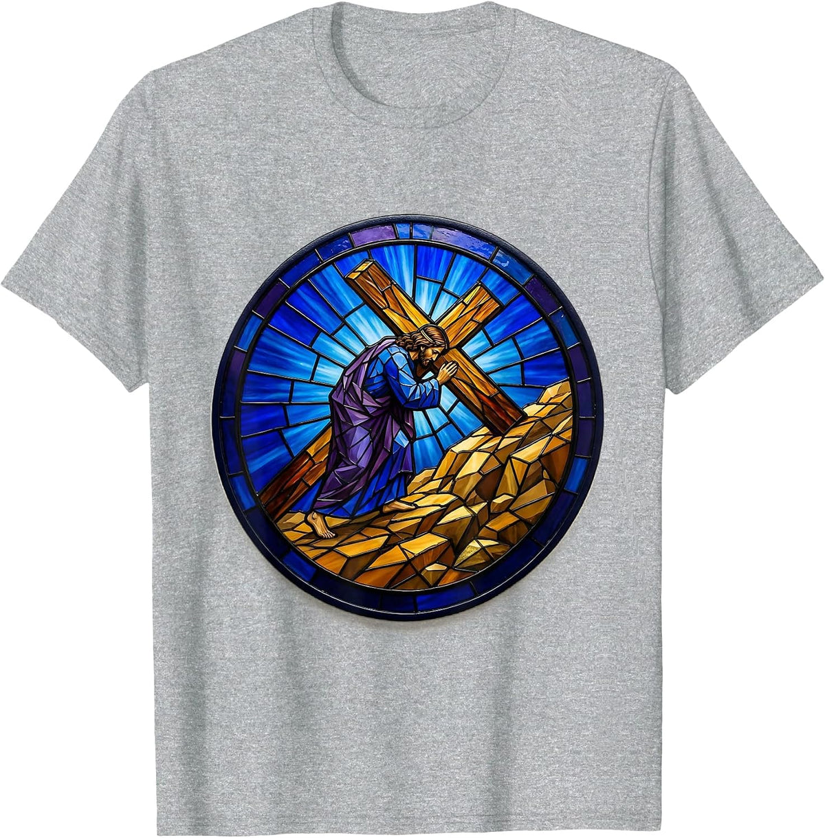 Men's Jesus Carrying the Cross Up the Hillside T-Shirt - Heather Grey
