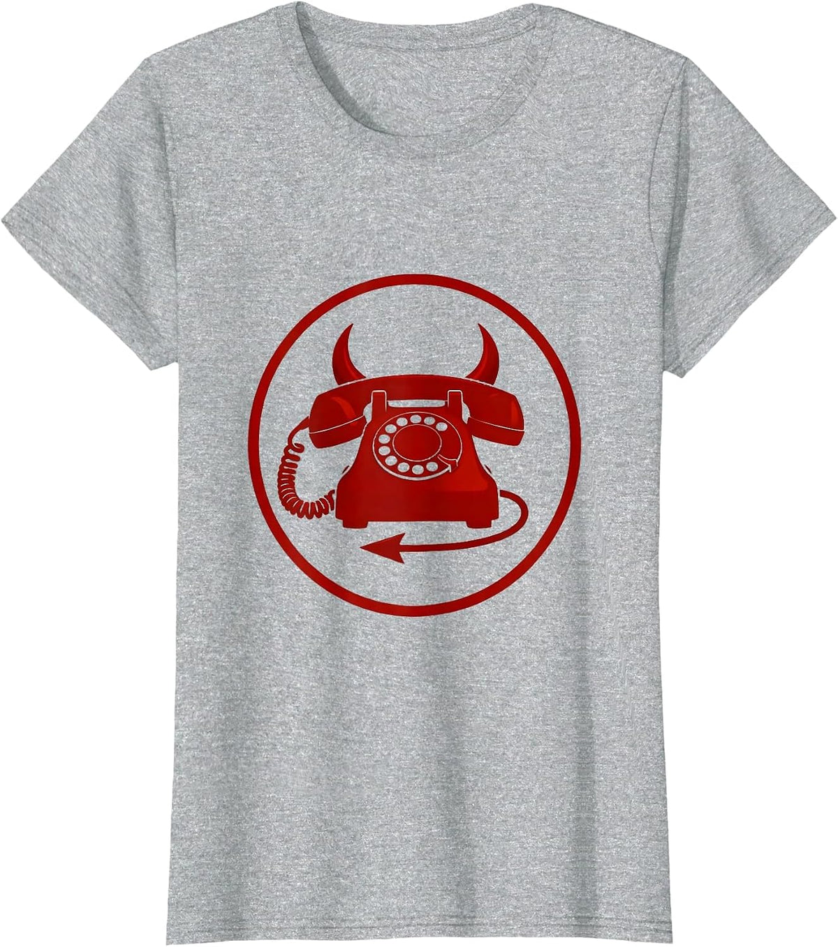 Vintage Devil Phone Retro Dark Humor Graphic T-Shirt - Heather Grey