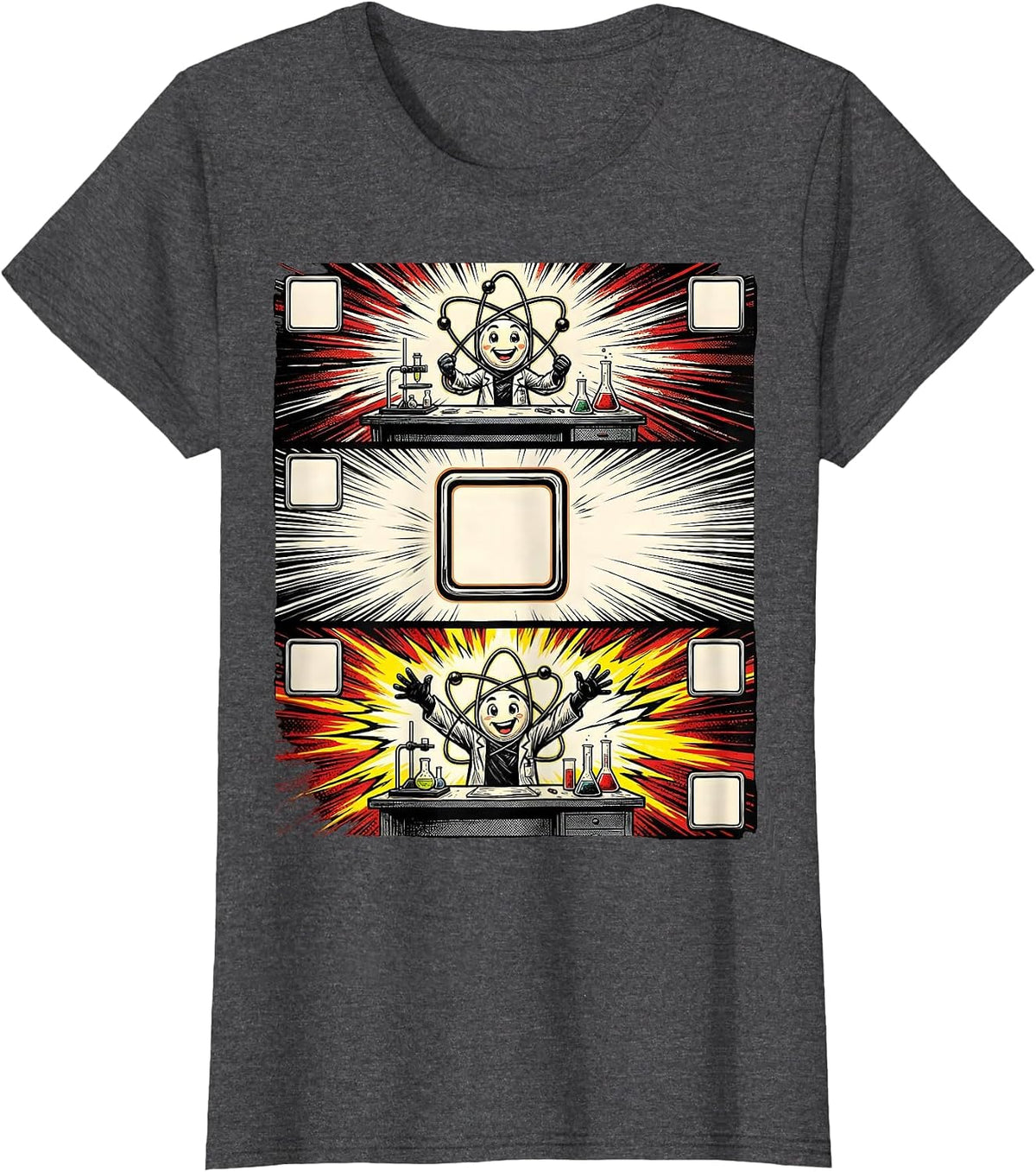 Women's Atom Comic Strip Science Humor Student Gift T-Shirt - Dark Heather Grey