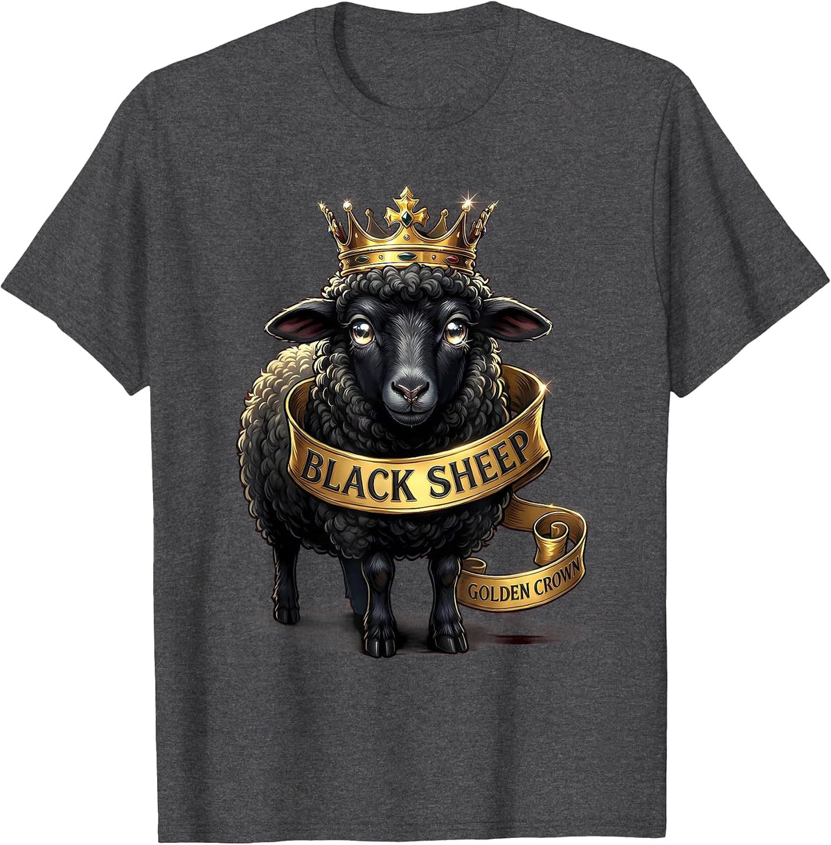 Black Sheep Golden Crown Bold Statement Design T-Shirt - Dark Heather Grey