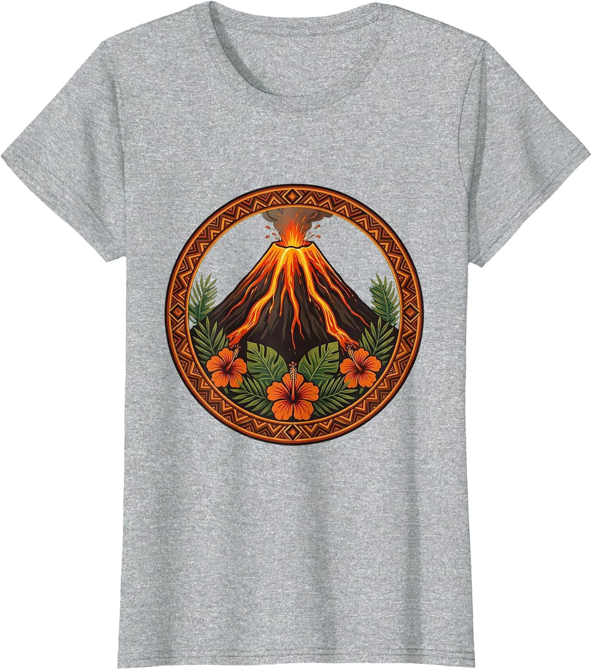 Aloha Volcanic Peak Glowing Lava Flow Illustration T-Shirt - Heather Grey