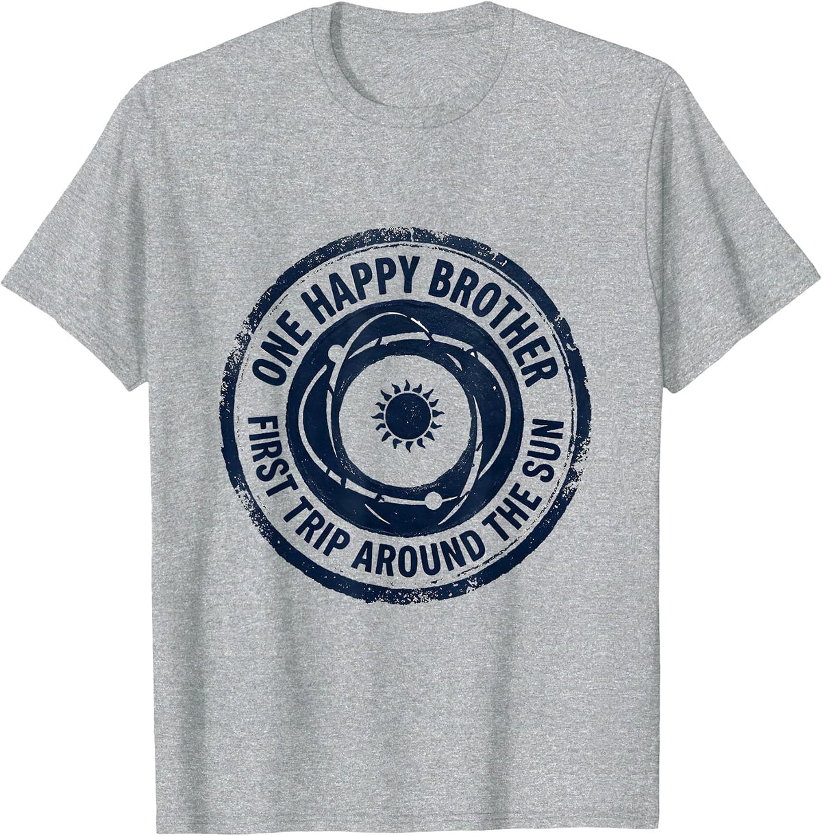 Men's One Happy Brother First Trip Around The Sun Rubber Stamp T-Shirt - Heather Grey