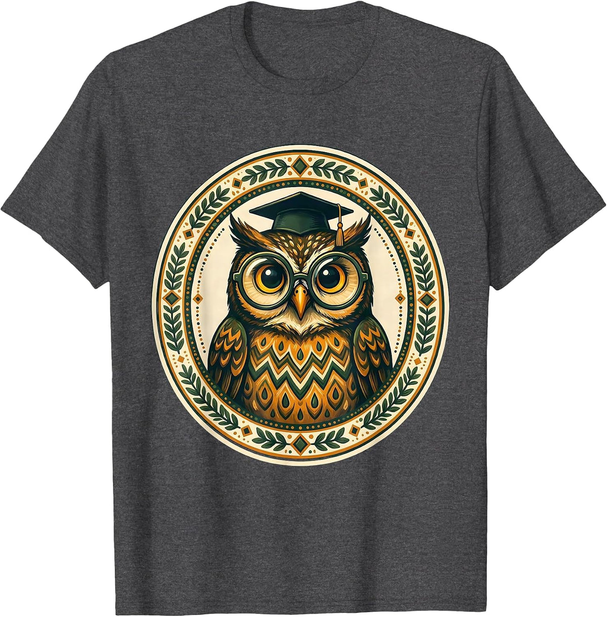 Men's Wise Owl English Teacher Graduation Cap Design T-Shirt - Dark Heather Grey
