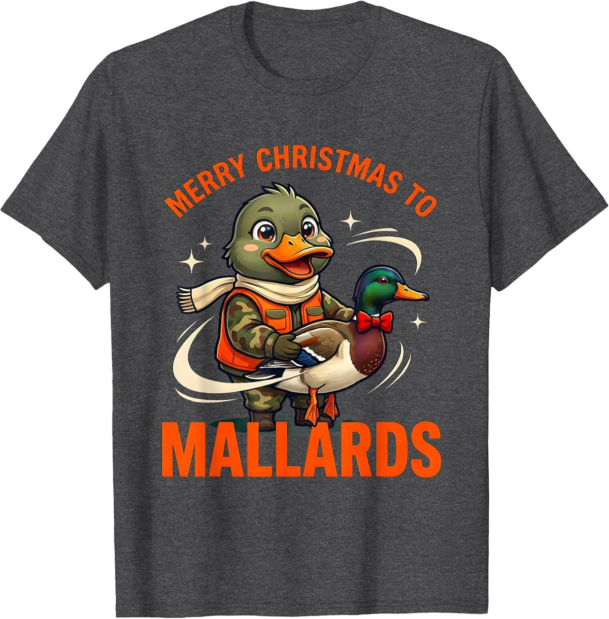 Men's MERRY CHRISTMAS TO MALLARDS Funny Duck Hunter Christmas T-Shirt - Dark Heather Grey