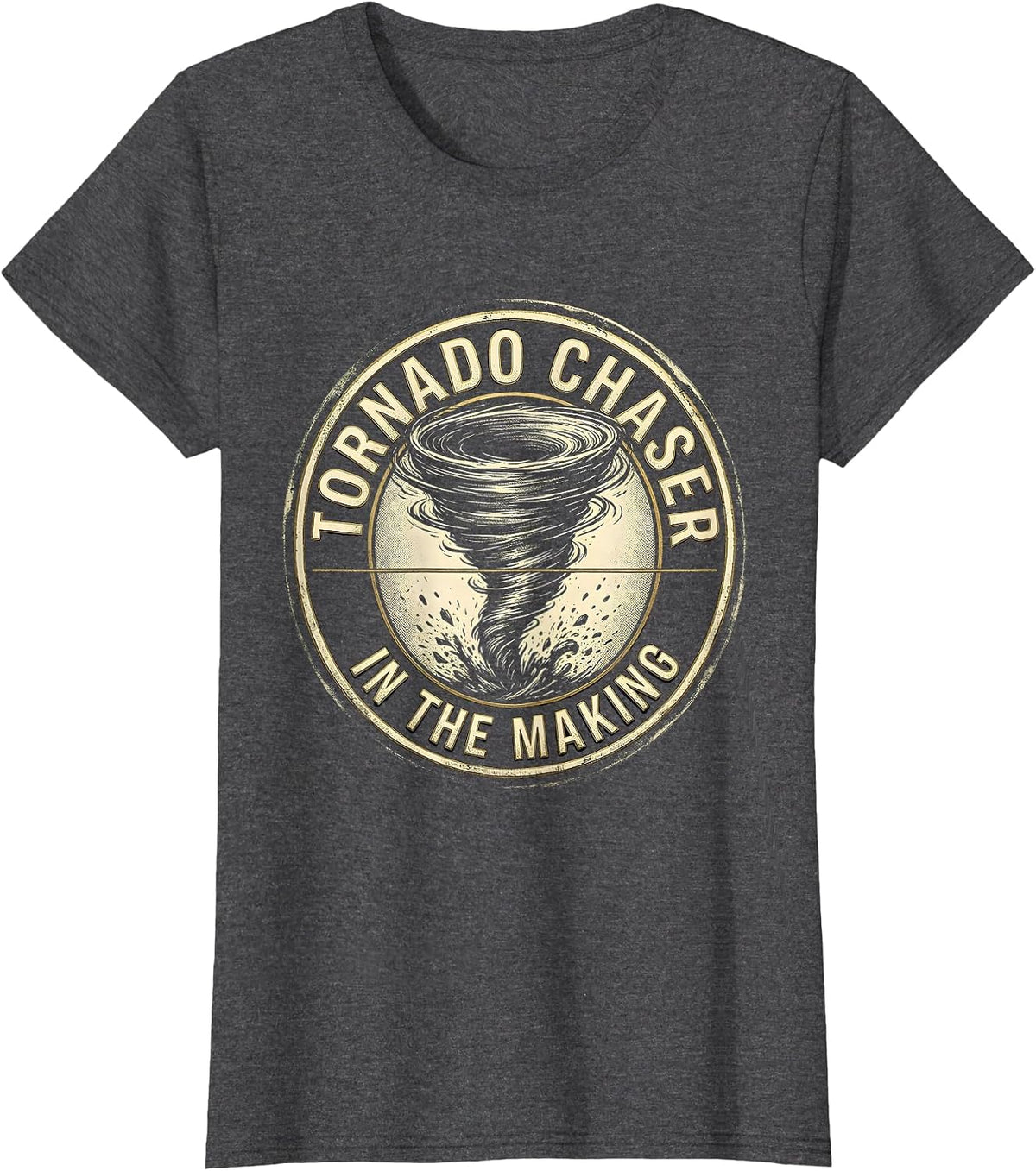 Women's Tornado Chaser In The Making Emblem Storm Chaser Meteorology T-Shirt - Dark Heather Grey
