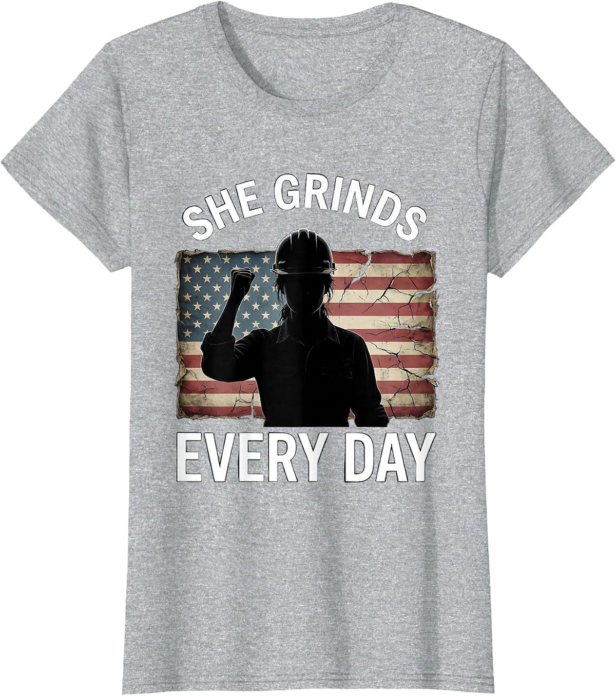 She Grinds Every Day Labor Day Hustle Design T-Shirt - Heather Grey