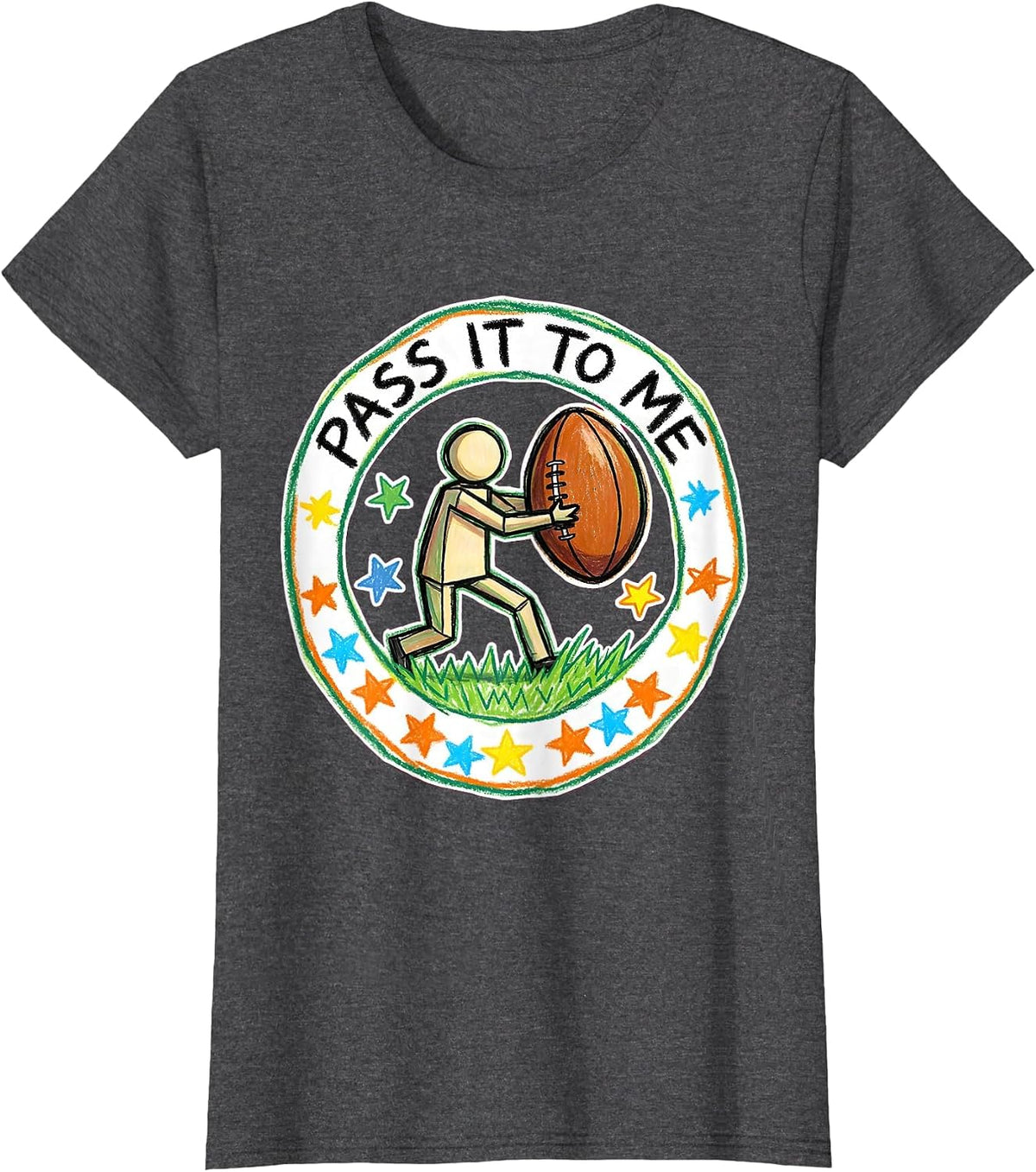 Women's Pass It To Me Rugby Graphic Design T-Shirt - Dark Heather Grey