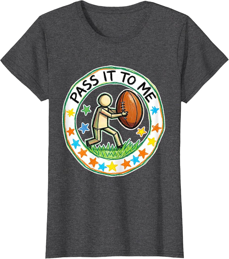 Women's Pass It To Me Rugby Graphic Design T-Shirt - Dark Heather Grey