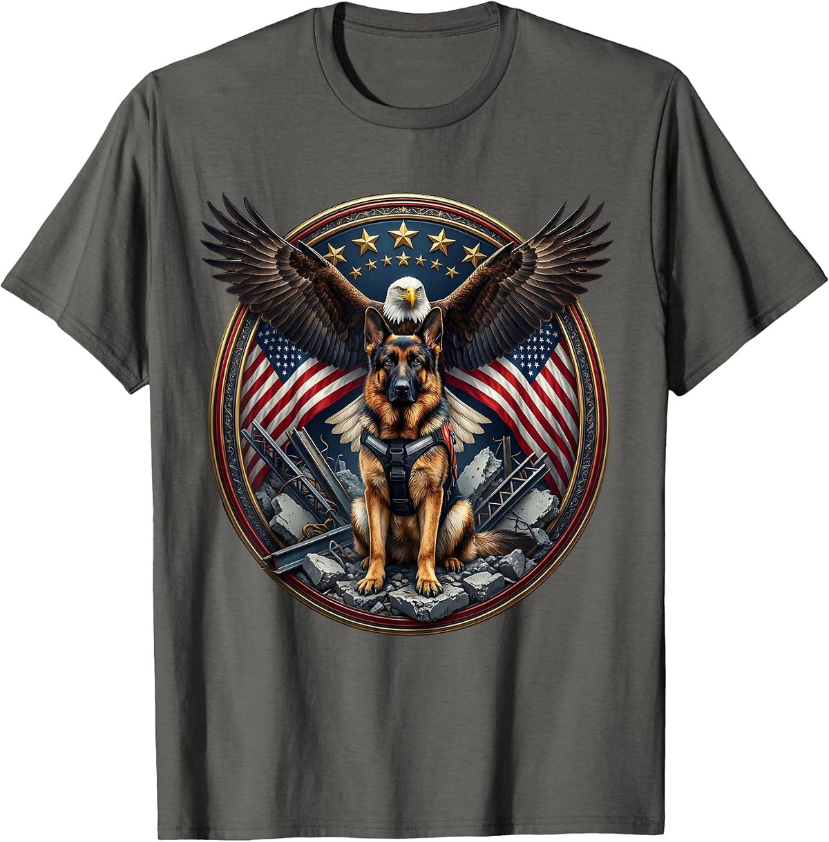 Patriot Day Rescue Dog Memorial Illustration T-Shirt - Asphalt Grey