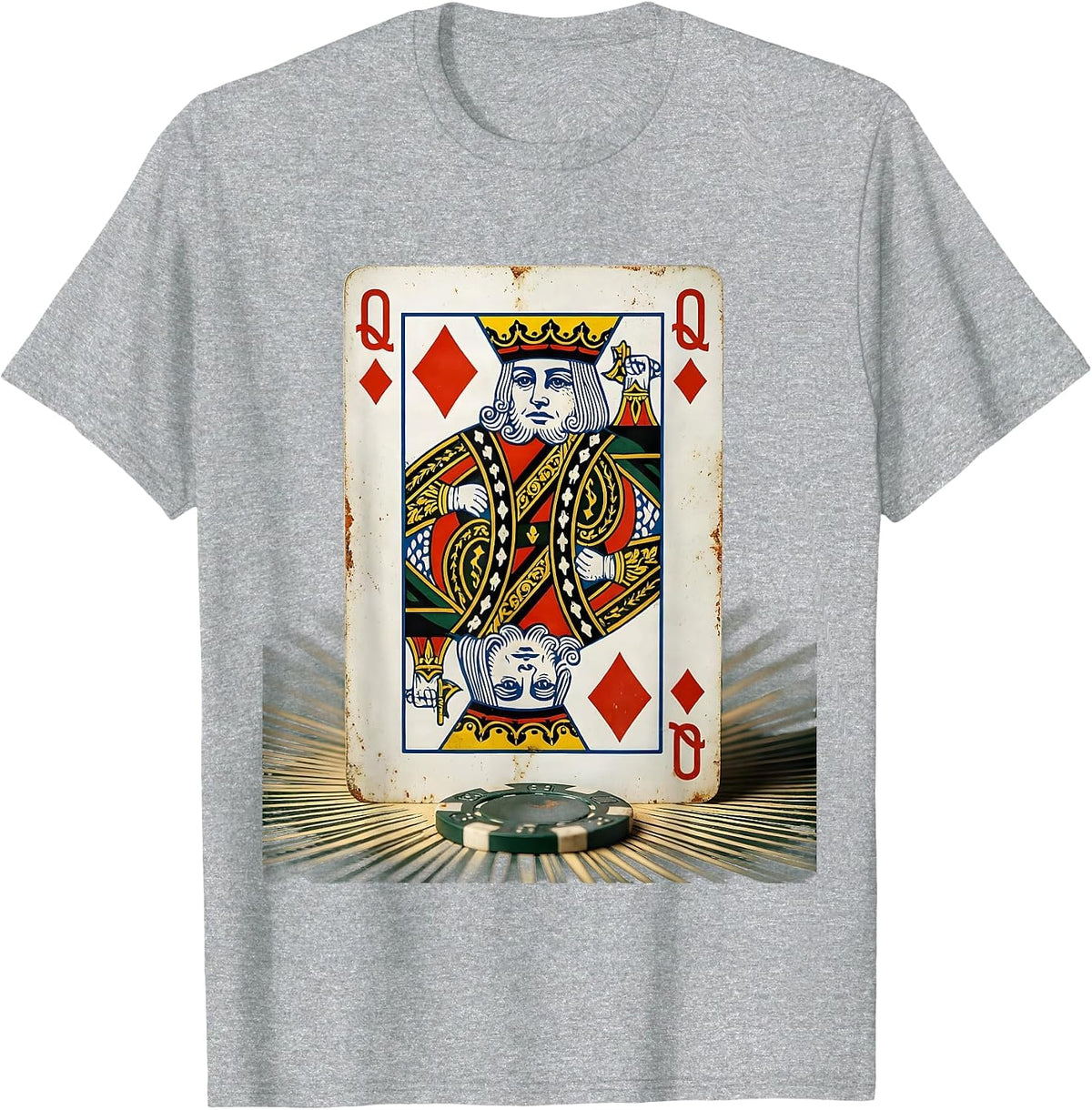 Men's Queen of Diamonds Vintage Casino Gambler Humor T-Shirt - Heather Grey