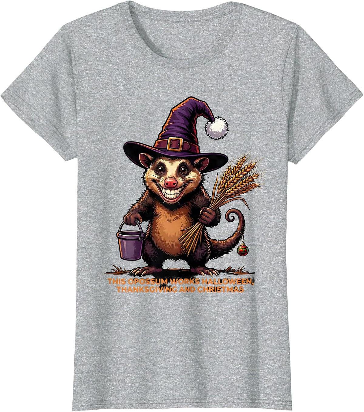 This Opossum Works Halloween, Thanksgiving And Christmas T-Shirt - Heather Grey