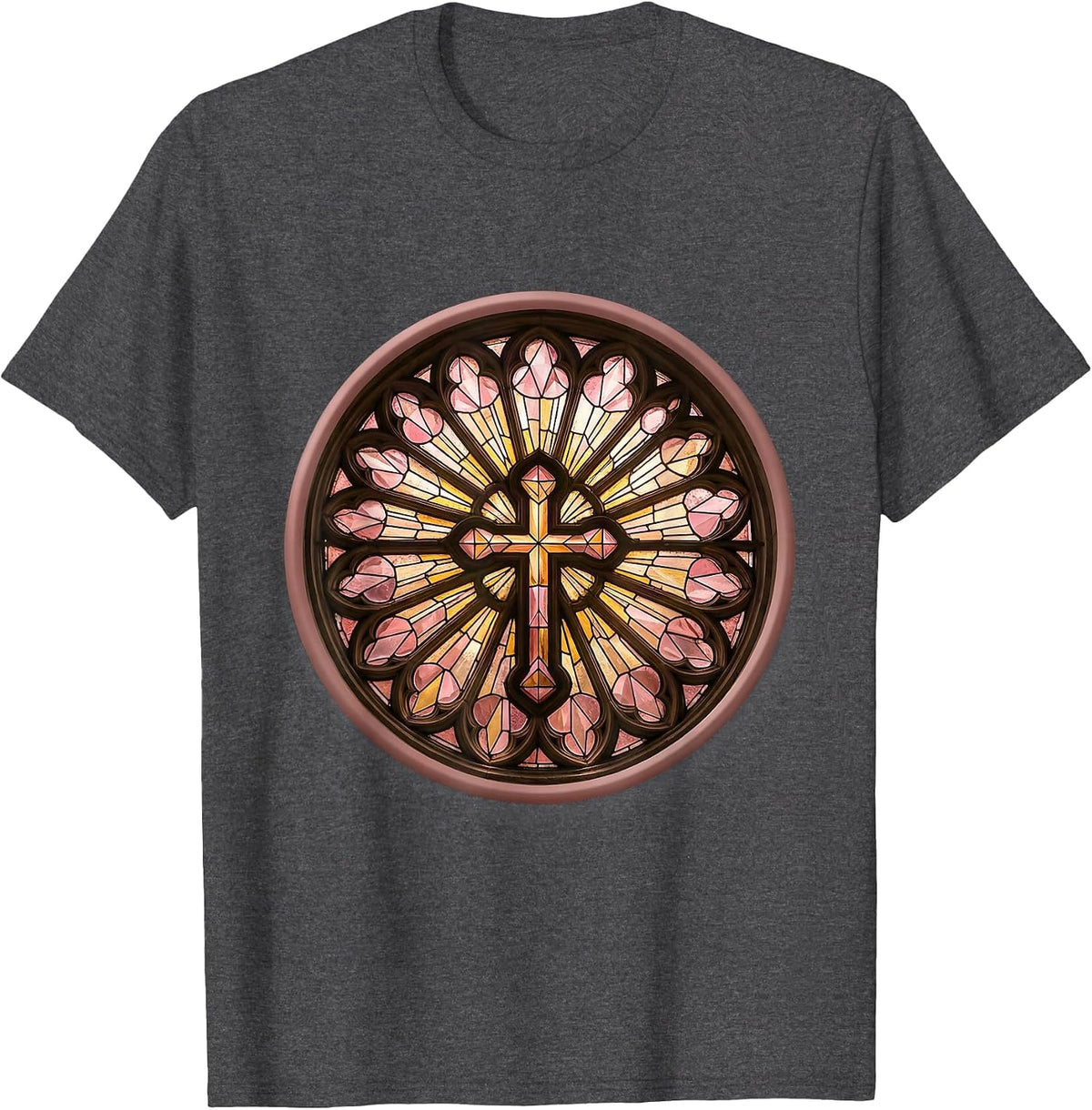 Stained Glass Sunburst Christian Faith Design T-Shirt - Dark Heather Grey