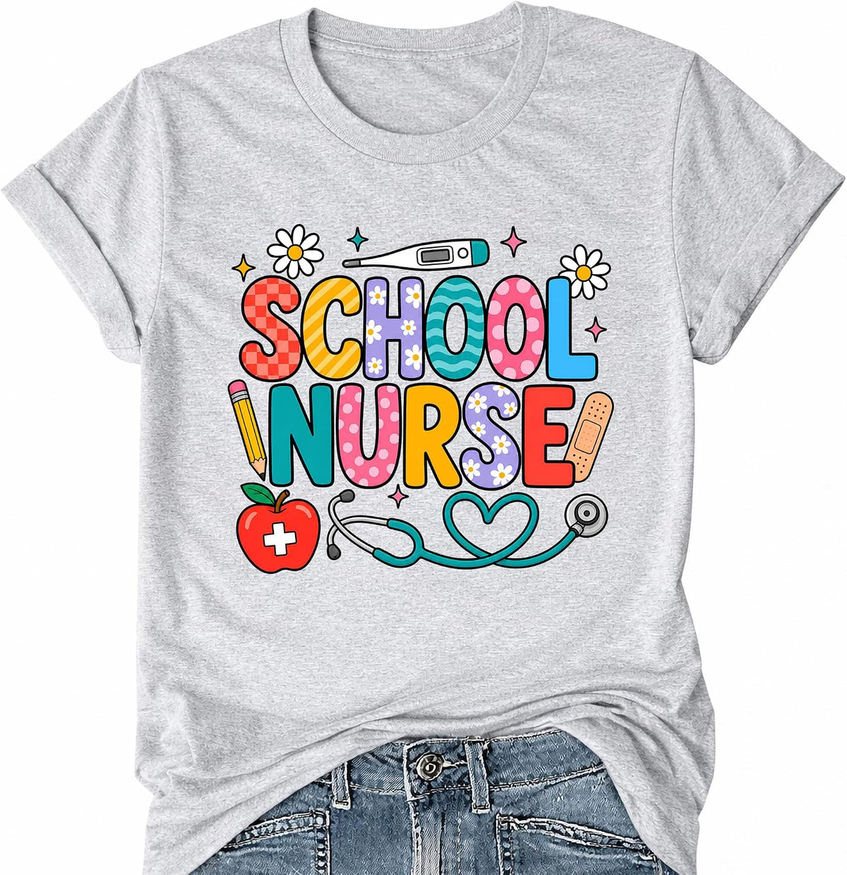 Nurse Shirt School Nurse Tshirt Back to School Shirt Nursing Life T-Shirts - Grey Crewneck