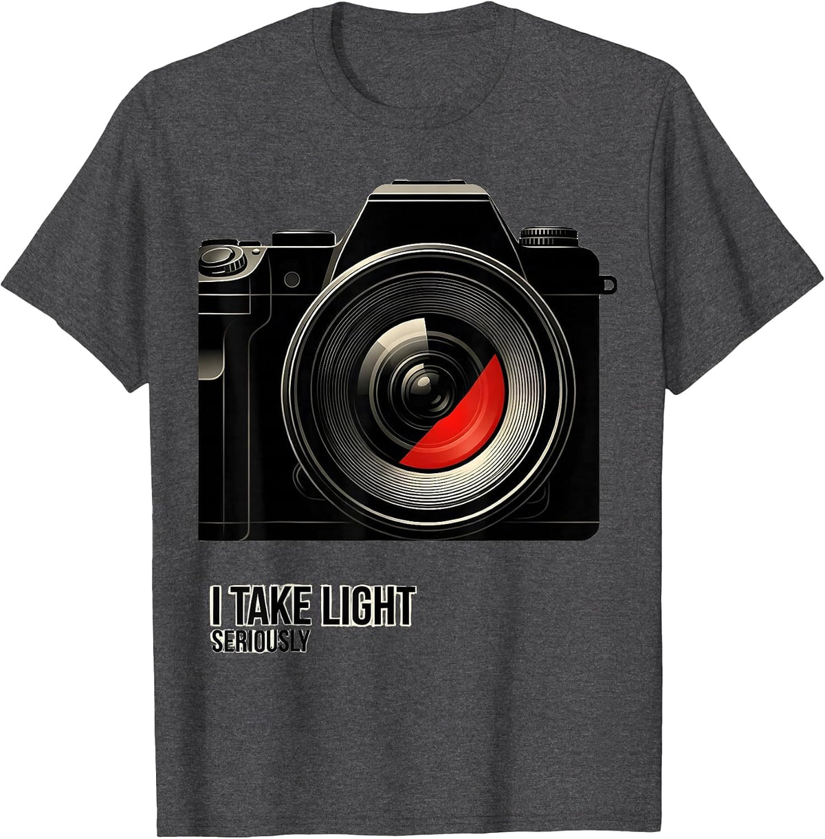 Men's I Take Light Seriously Funny Photography Hobbyist Camera T-Shirt - Dark Heather Grey