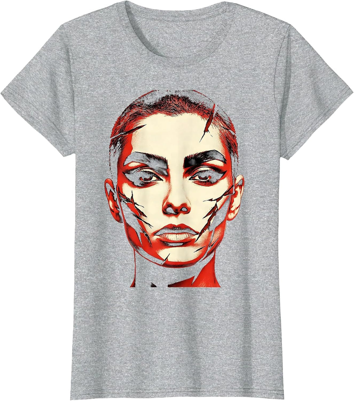 Punk Buzzcut Girl Bold Eye Makeup Graphic Tee T-Shirt - Heather Grey