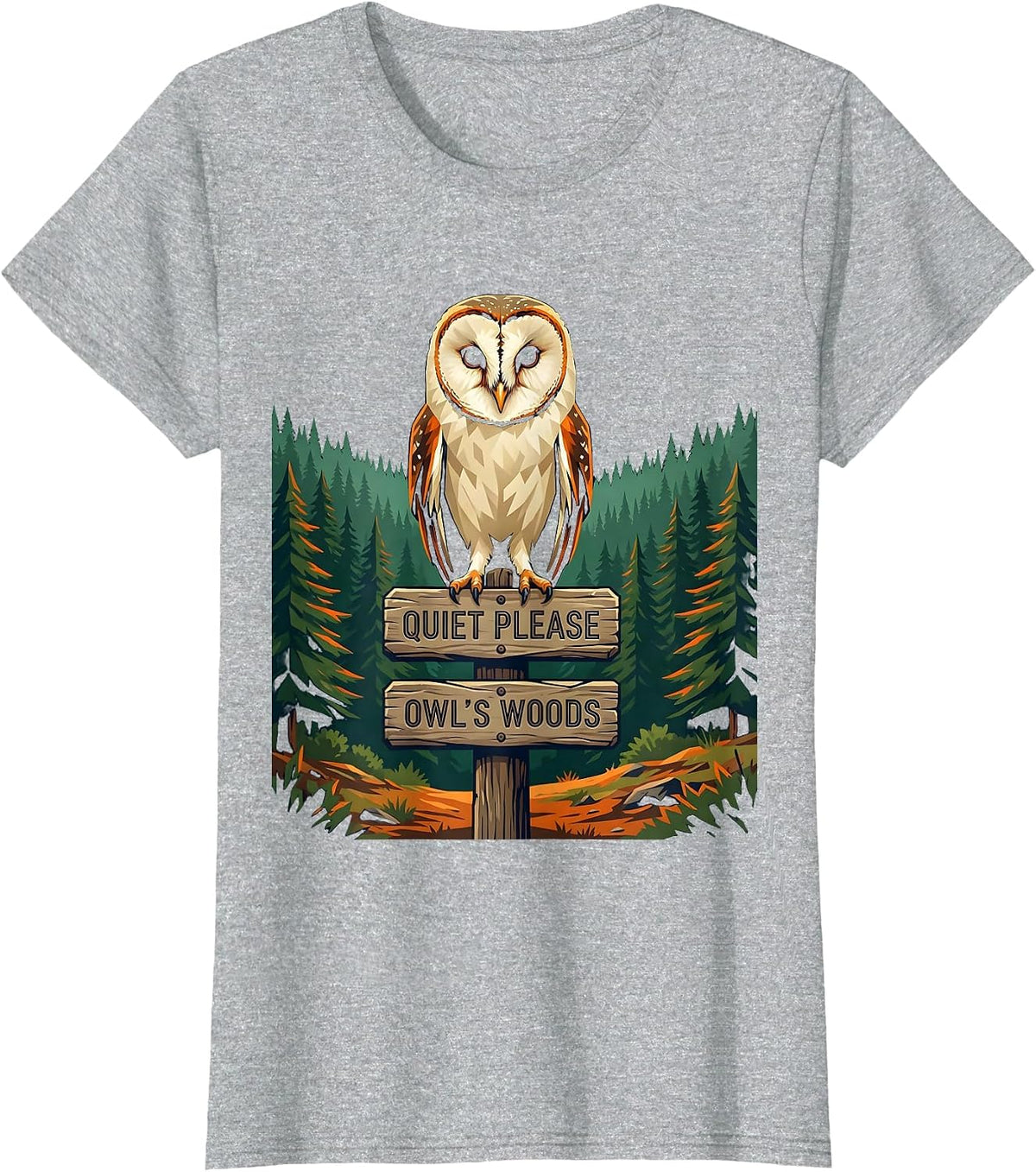 Women's Quiet Please Owl's Woods Nature Lover Forest Wildlife Gift T-Shirt - Heather Grey
