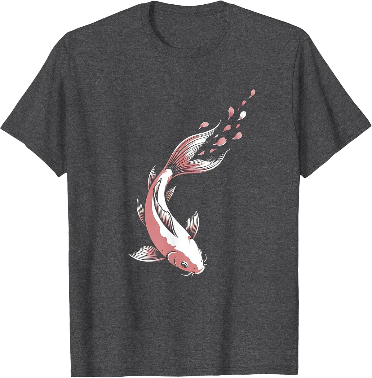 Men's Koi Fish Pink Petals Breast Cancer Awareness T-Shirt - Dark Heather Grey