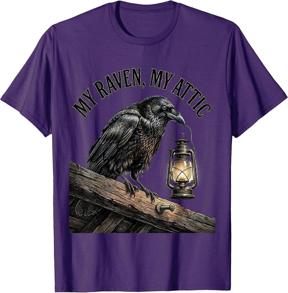 My Raven, My Attic Vintage Gothic Dark Humor Crow Lover T-Shirt - Purple