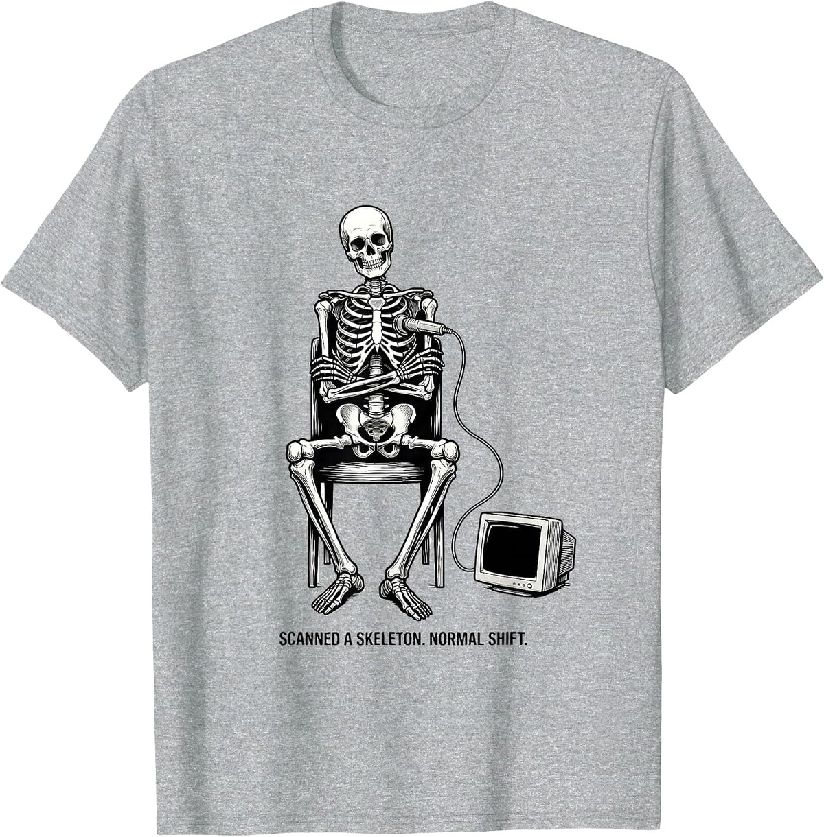 Men's Scanned A Skeleton Normal Shift Funny Sonographer Halloween T-Shirt - Heather Grey