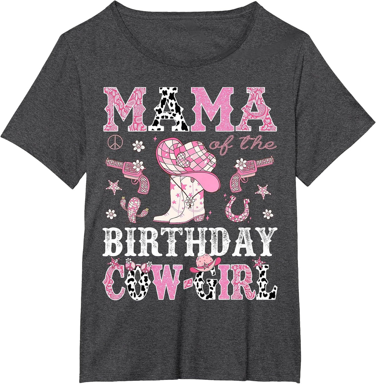 Mama of The Birthday Cowgirl Pink Disco Rodeo Western T-Shirt - Dark Heather Grey