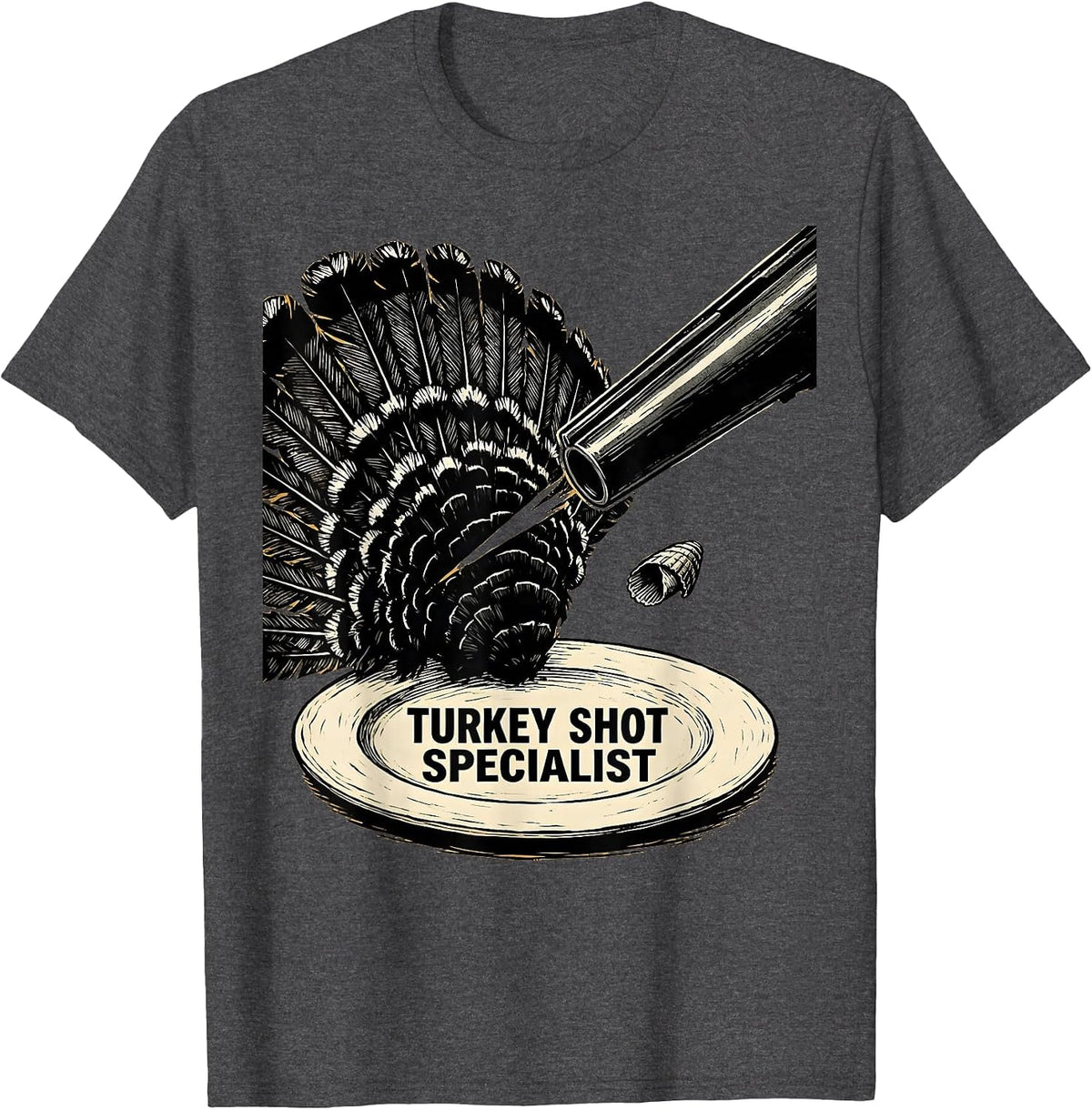 Men's Turkey Shot Specialist Funny Turkey Hunting Gift T-Shirt - Dark Heather Grey