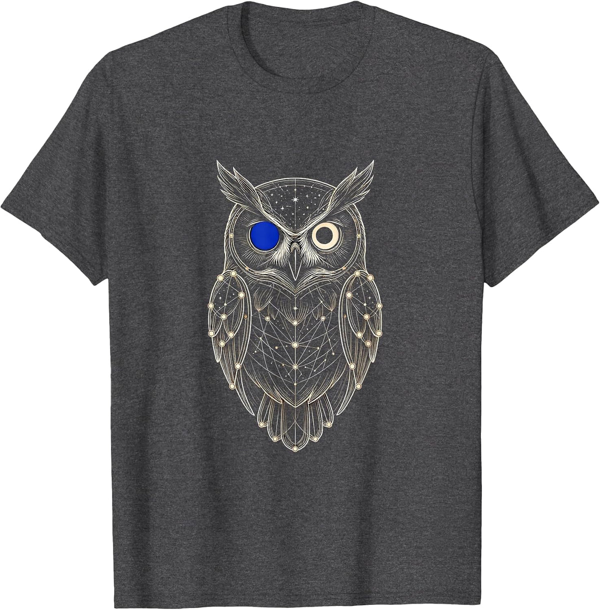 Men's Geometric Owl Constellation Animal Line Art T-Shirt - Dark Heather Grey
