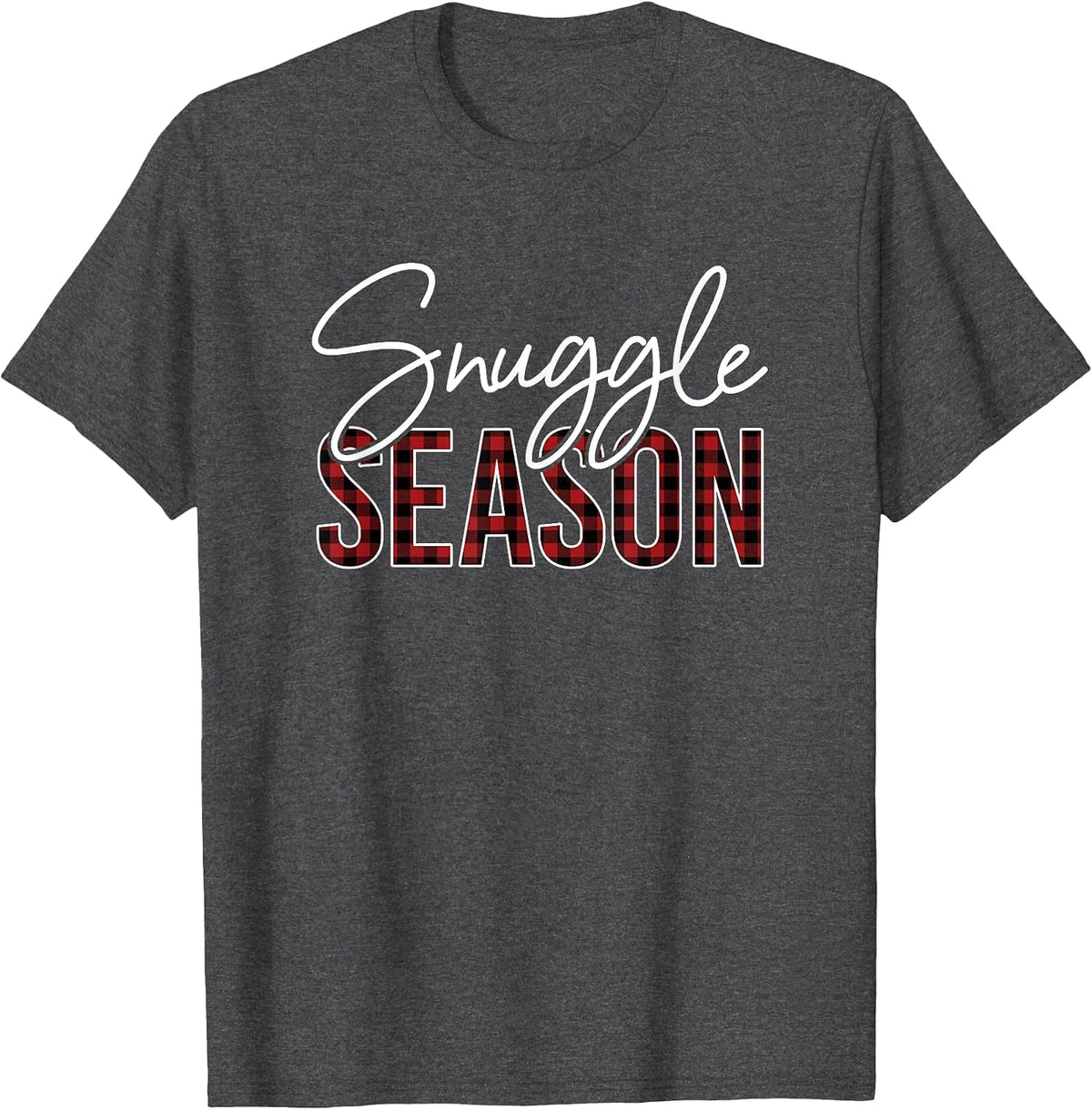 Snuggle Season - Red Black Buffalo Plaid T-Shirt - Dark Heather Grey