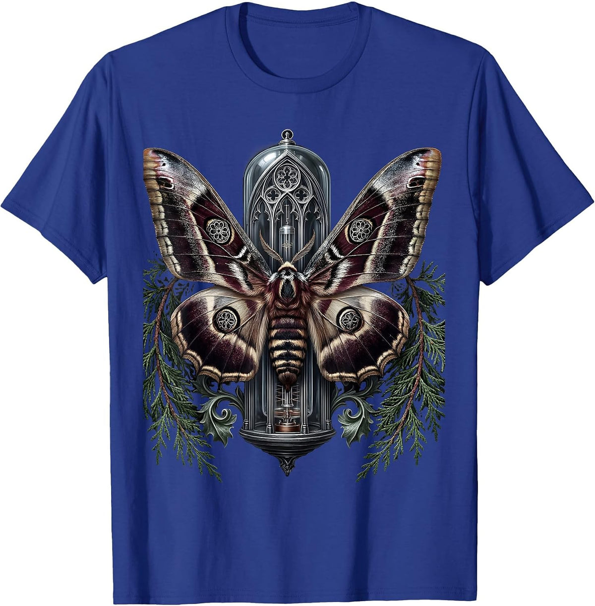 Moth and Vacuum Tube Punk Band Graphic T-Shirt - Royal Blue