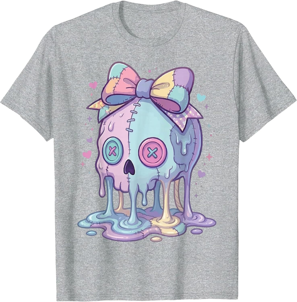 Melting Skull Pastel Goth Cute Aesthetic T-Shirt - Heather Grey