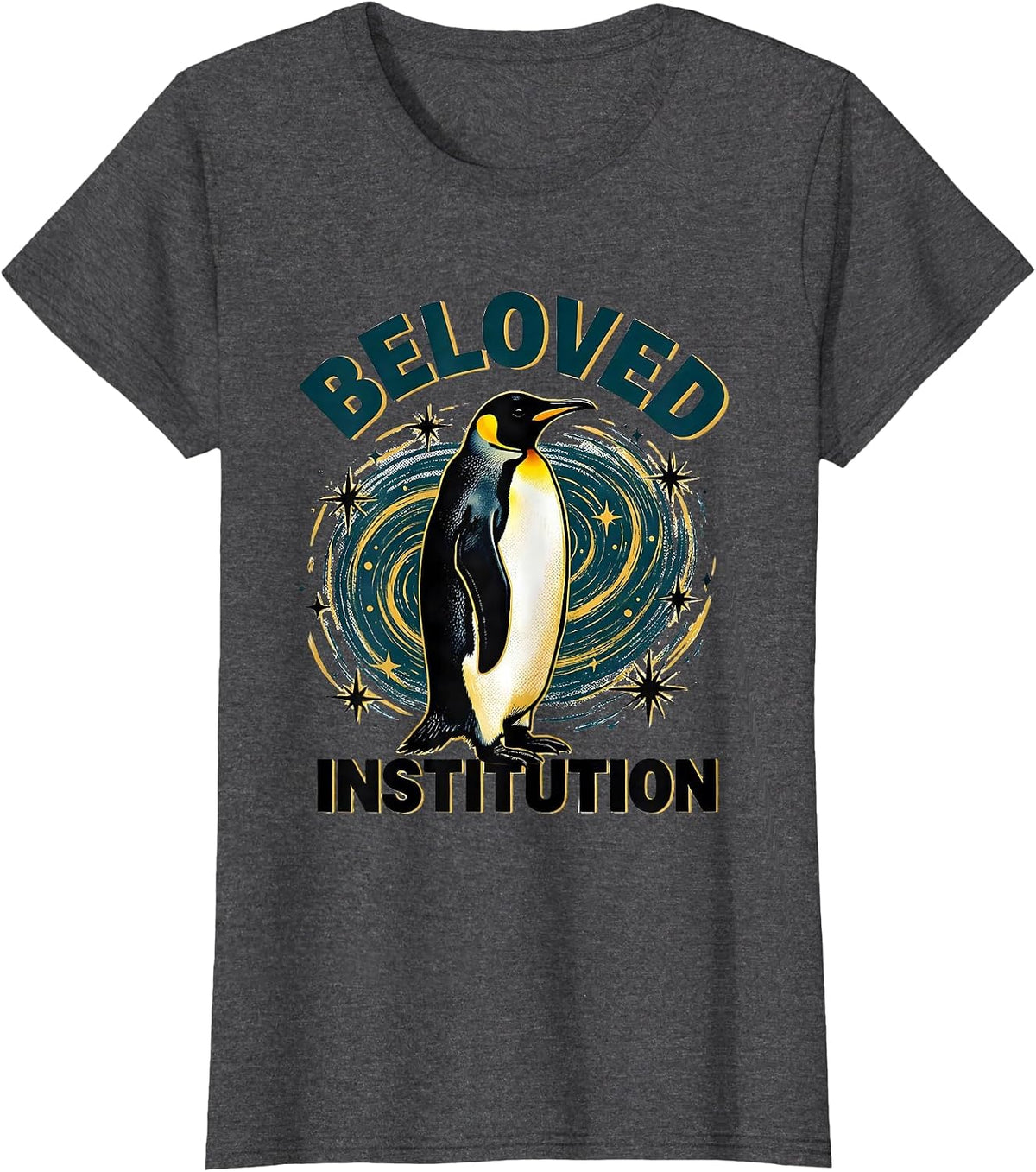 Women's Beloved Institution Penguin Van Gogh Starry Night Animal T-Shirt - Dark Heather Grey