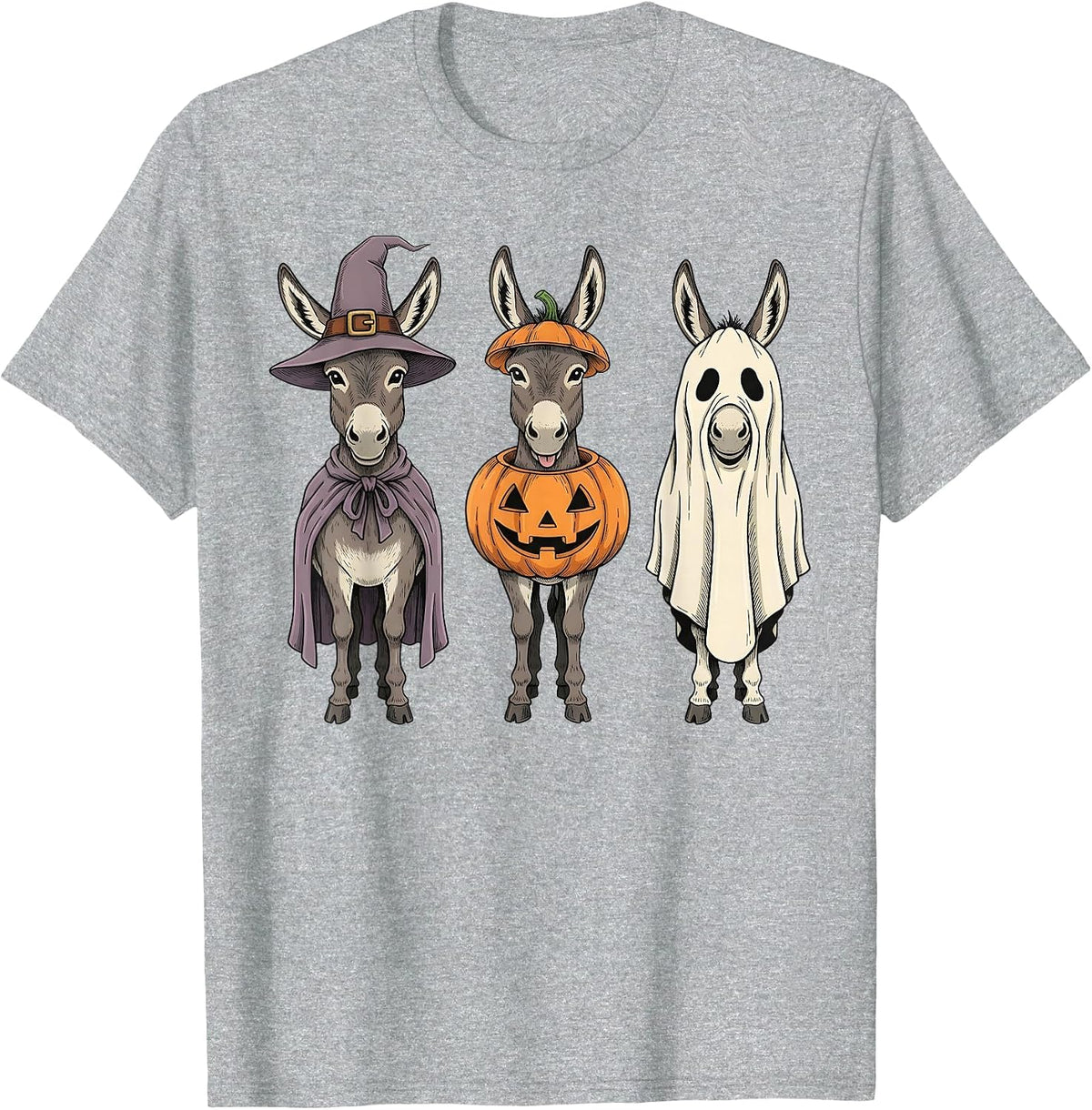 Spooky Ghost Donkey Pumpkin Halloween Farm Animal T-Shirt - Heather Grey
