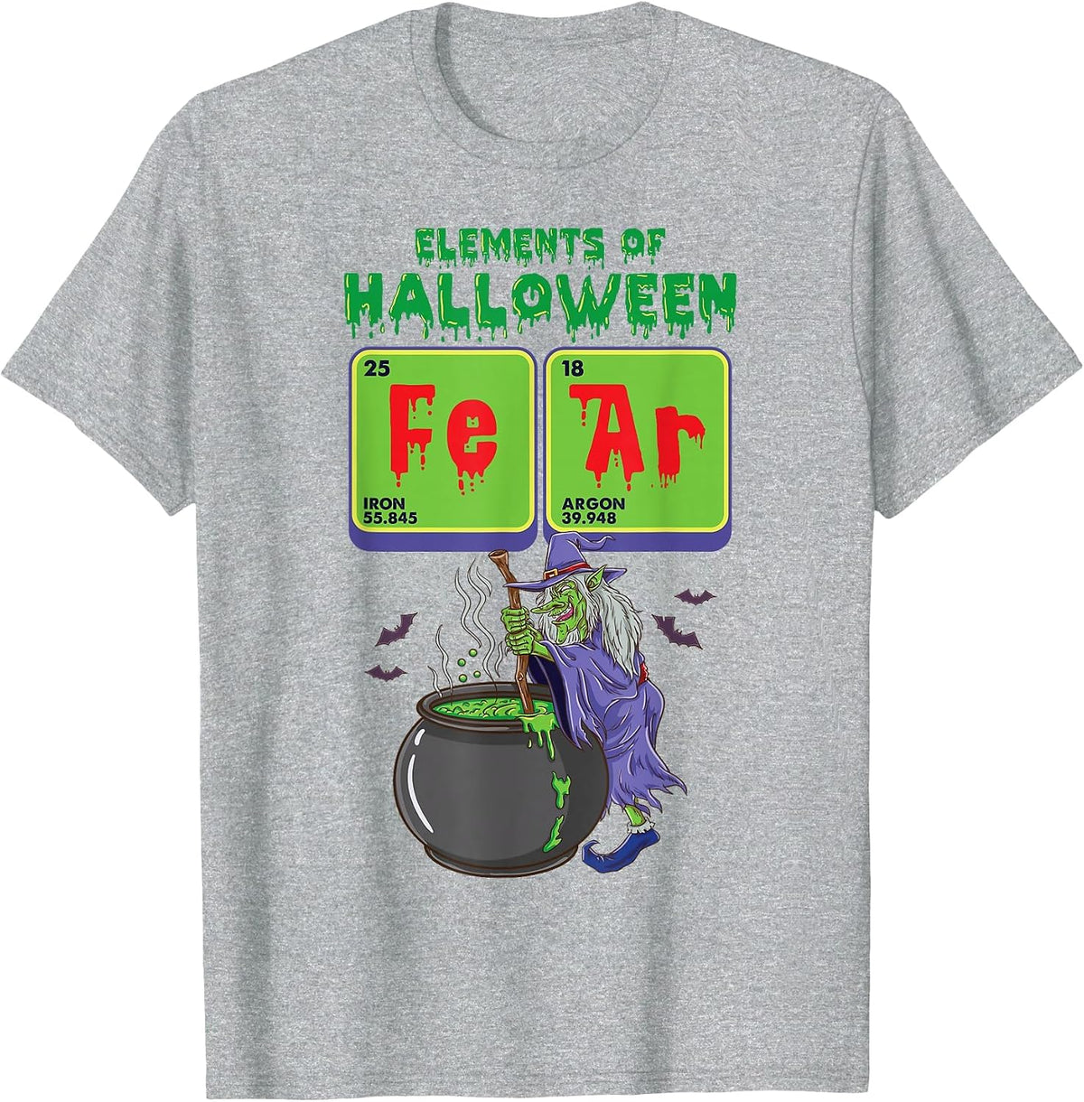 Periodic Table Science Funny Elements of Halloween Witch T-Shirt - Heather Grey