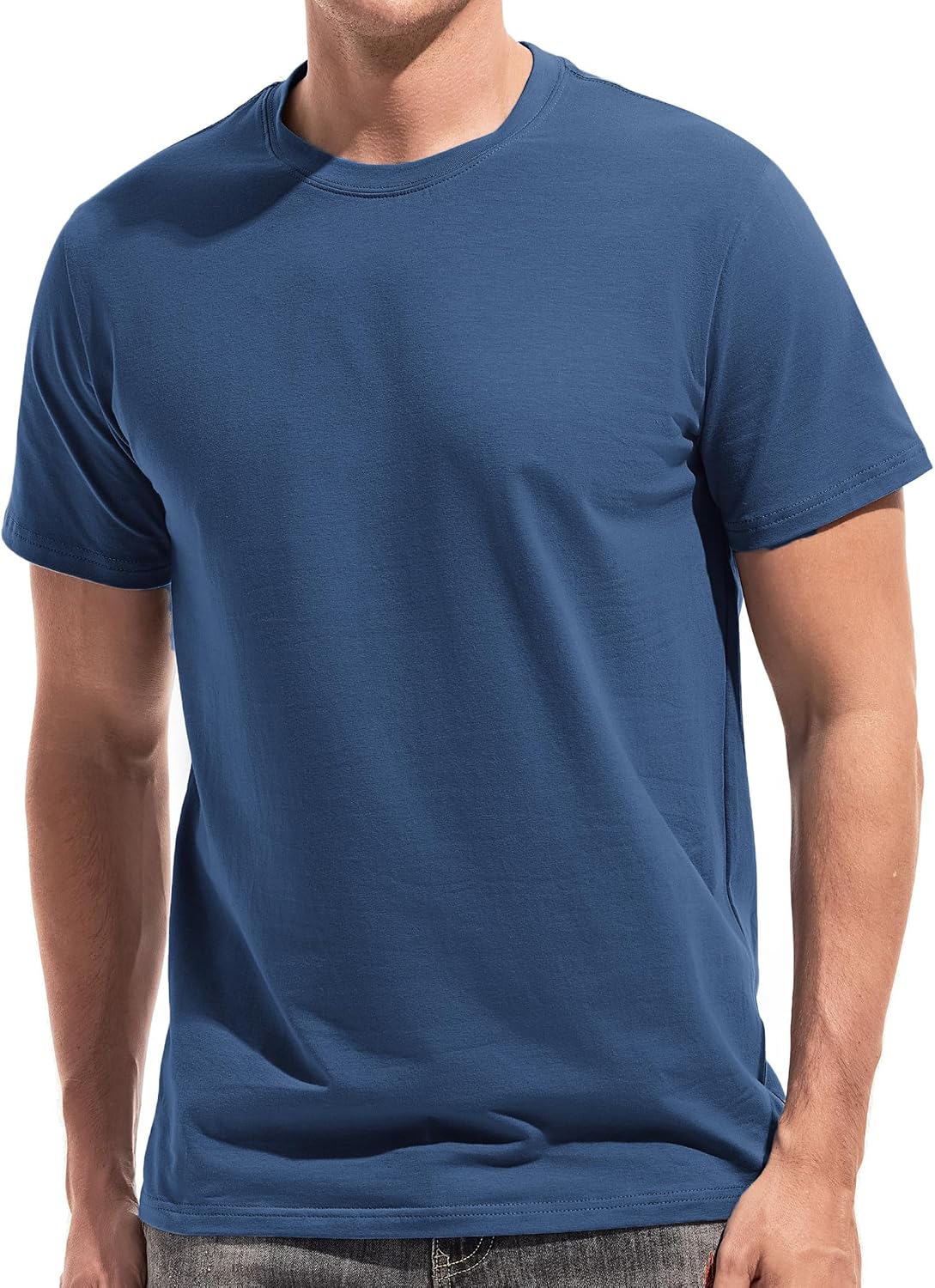 VEIISAR Men's Cotton Stretch T-Shirt, Midweight, Soft & Breathable, for Daily & Sports, All-Season - T31 Dark Blue