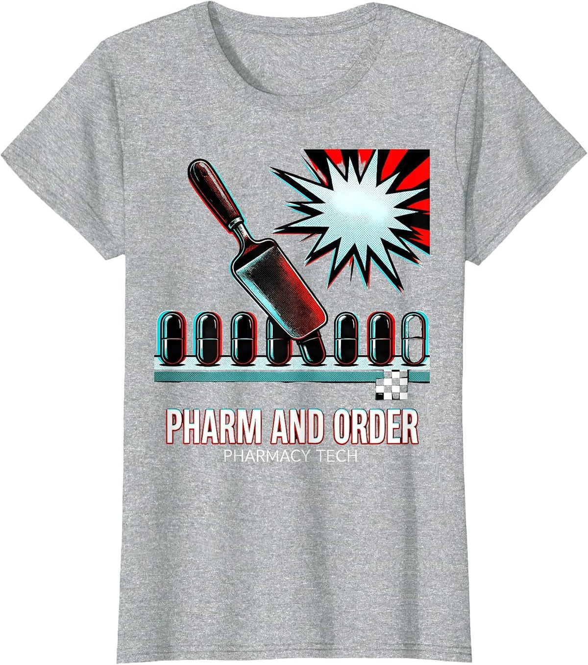 Women's Pharm And Order Pharmacy Tech Pop Art Funny Halloween T-Shirt - Heather Grey