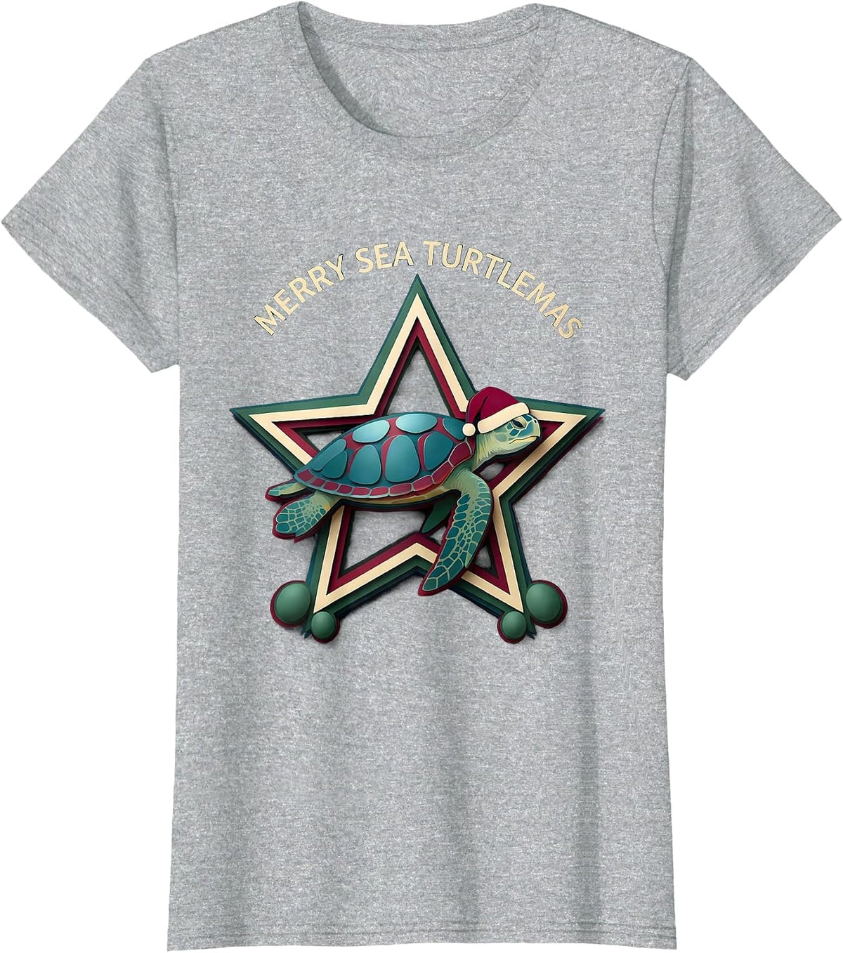 Merry Sea Turtlemas Paper Cutout Sea Turtle Lover Holiday T-Shirt - Heather Grey