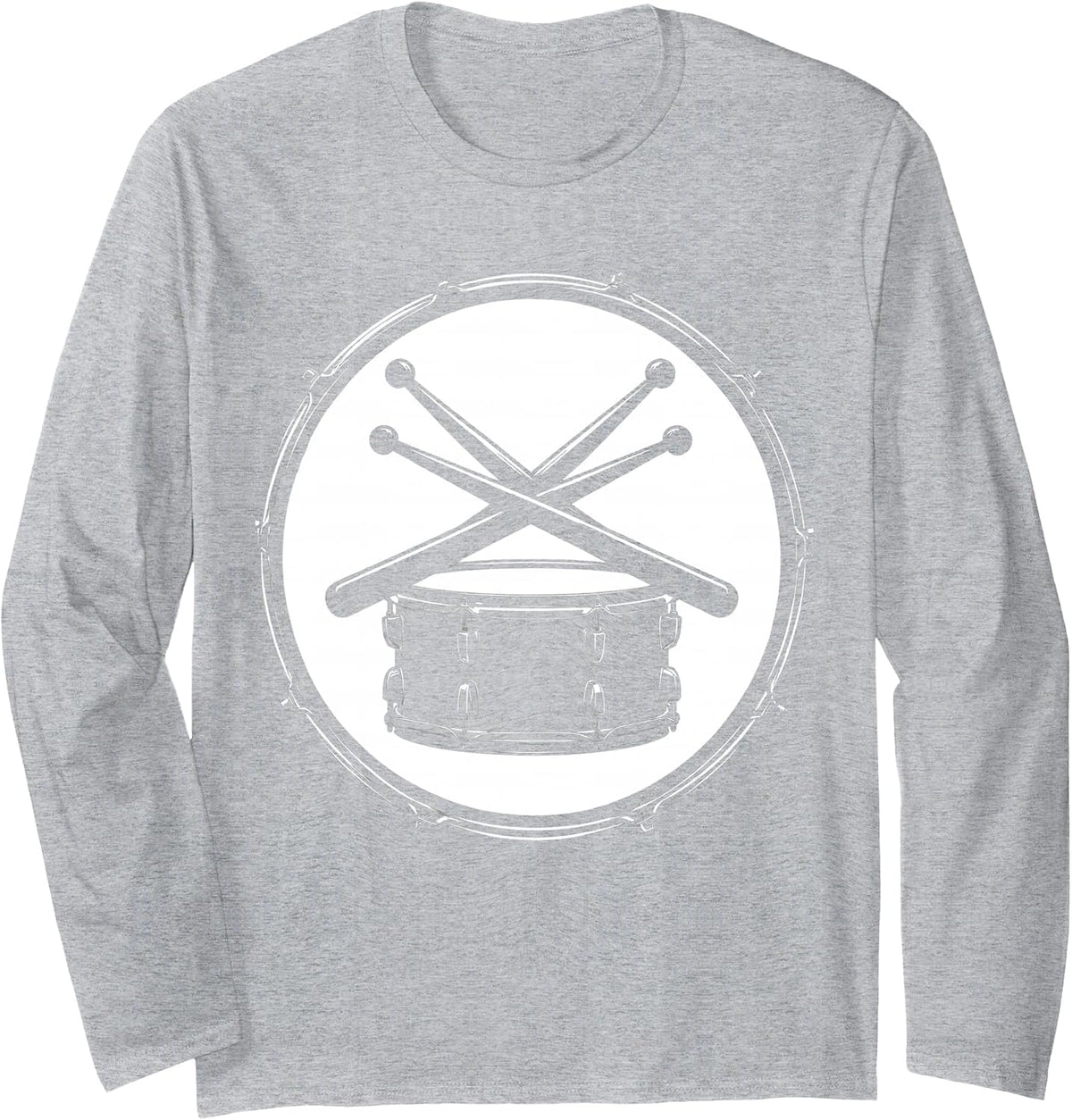 Crossed Drumsticks Snare Drum Rock Percussion Art Long Sleeve T-Shirt - Adult Unisex Heather Grey
