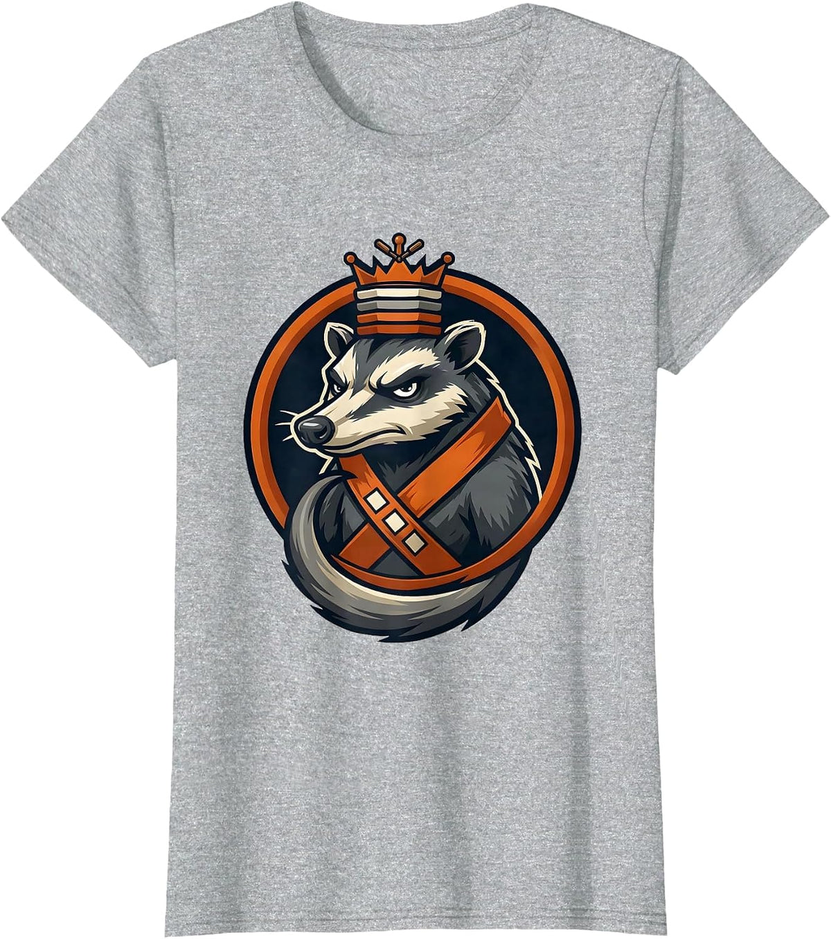 Women's Badge-Locked Opossum Mascot Thanksgiving Humor T-Shirt - Heather Grey