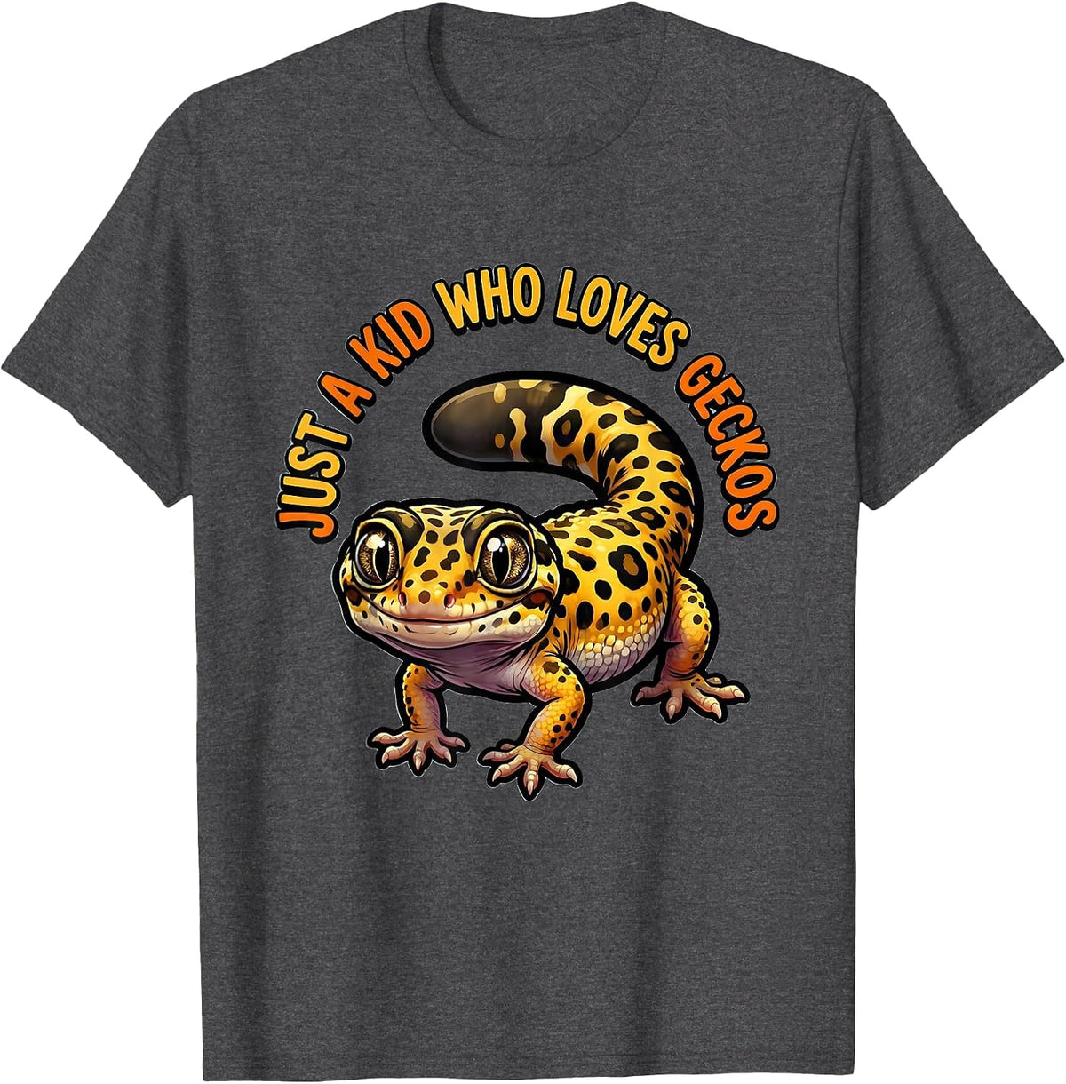 Just A Kid Who Loves Geckos Funny Reptile Leopard Gecko T-Shirt - Dark Heather Grey