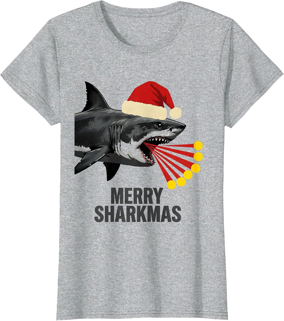 Merry Sharkmas! Funny Shark Lover Christmas Lights Novelty T-Shirt - Heather Grey