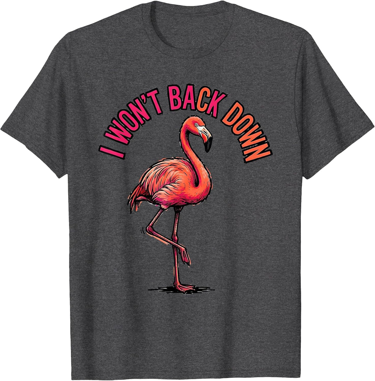 I Won't Back Down Flamingo Humor Bird Lover Gift T-Shirt - Dark Heather Grey