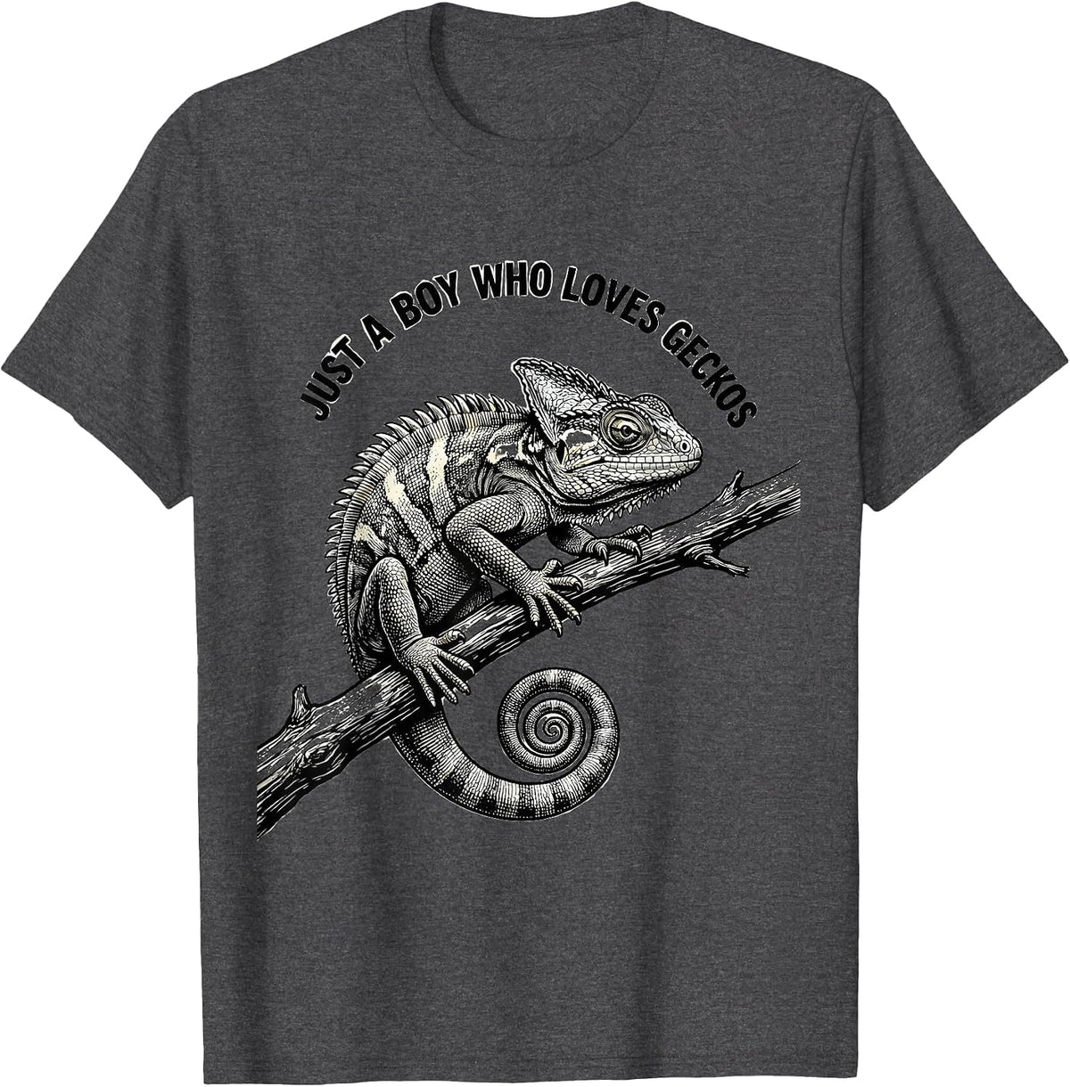 Men's Just A Boy Who Loves Geckos Funny Reptile Lover Humor T-Shirt - Dark Heather Grey