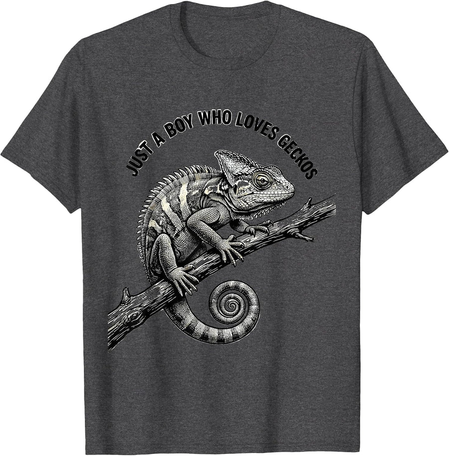 Men's Just A Boy Who Loves Geckos Funny Reptile Lover Humor T-Shirt - Dark Heather Grey