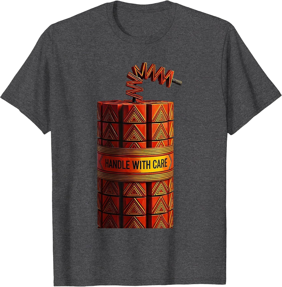 Handle With Care Firecracker Graphic Design T-Shirt - Dark Heather Grey
