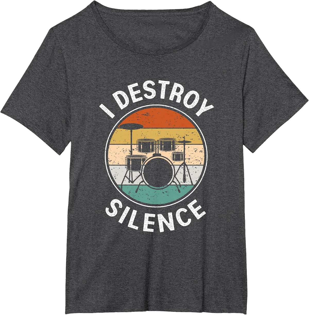 I Destroy Silence Tee Shirts Drum Lovers T-Shirt - Dark Heather Grey