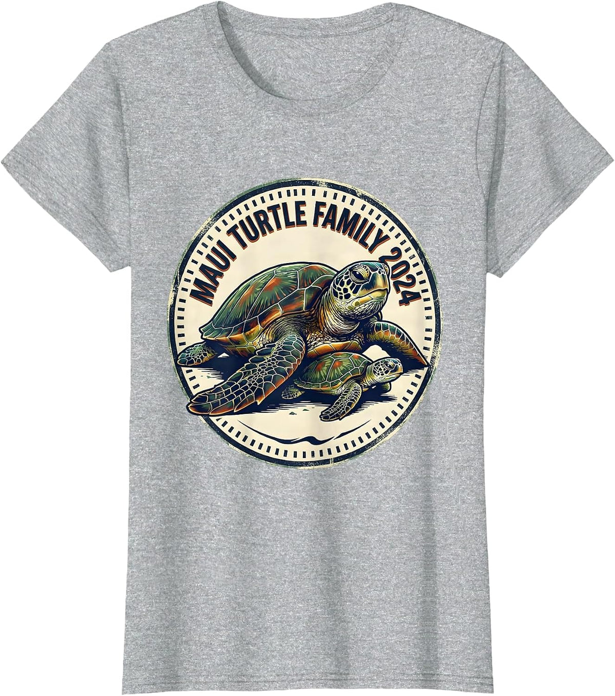 Maui Turtle Family 2024 Vintage Sea Turtle Lover Tropical T-Shirt - Heather Grey