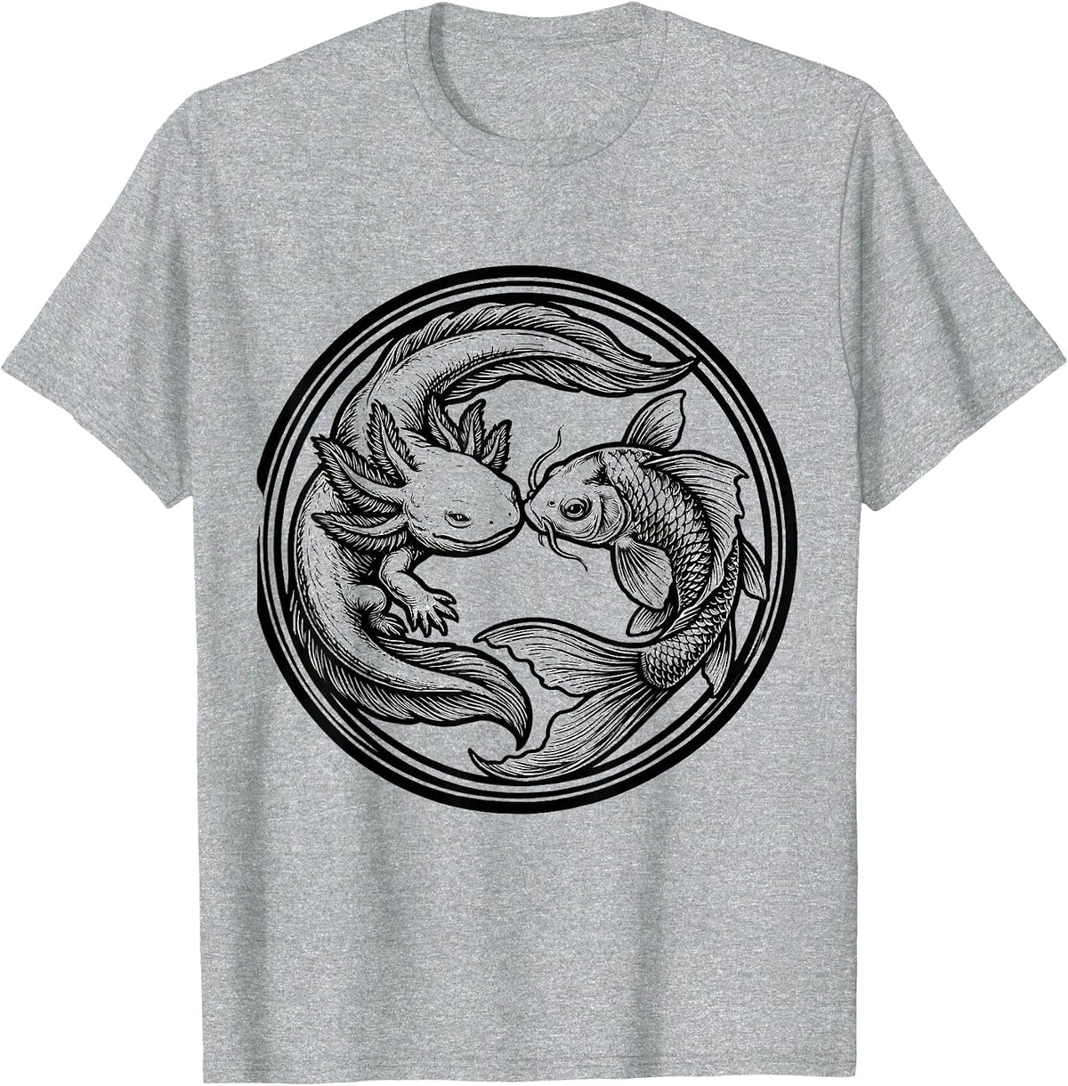 Men's Axolotl vs Koi Fish Showdown Graphic T-Shirt - Heather Grey