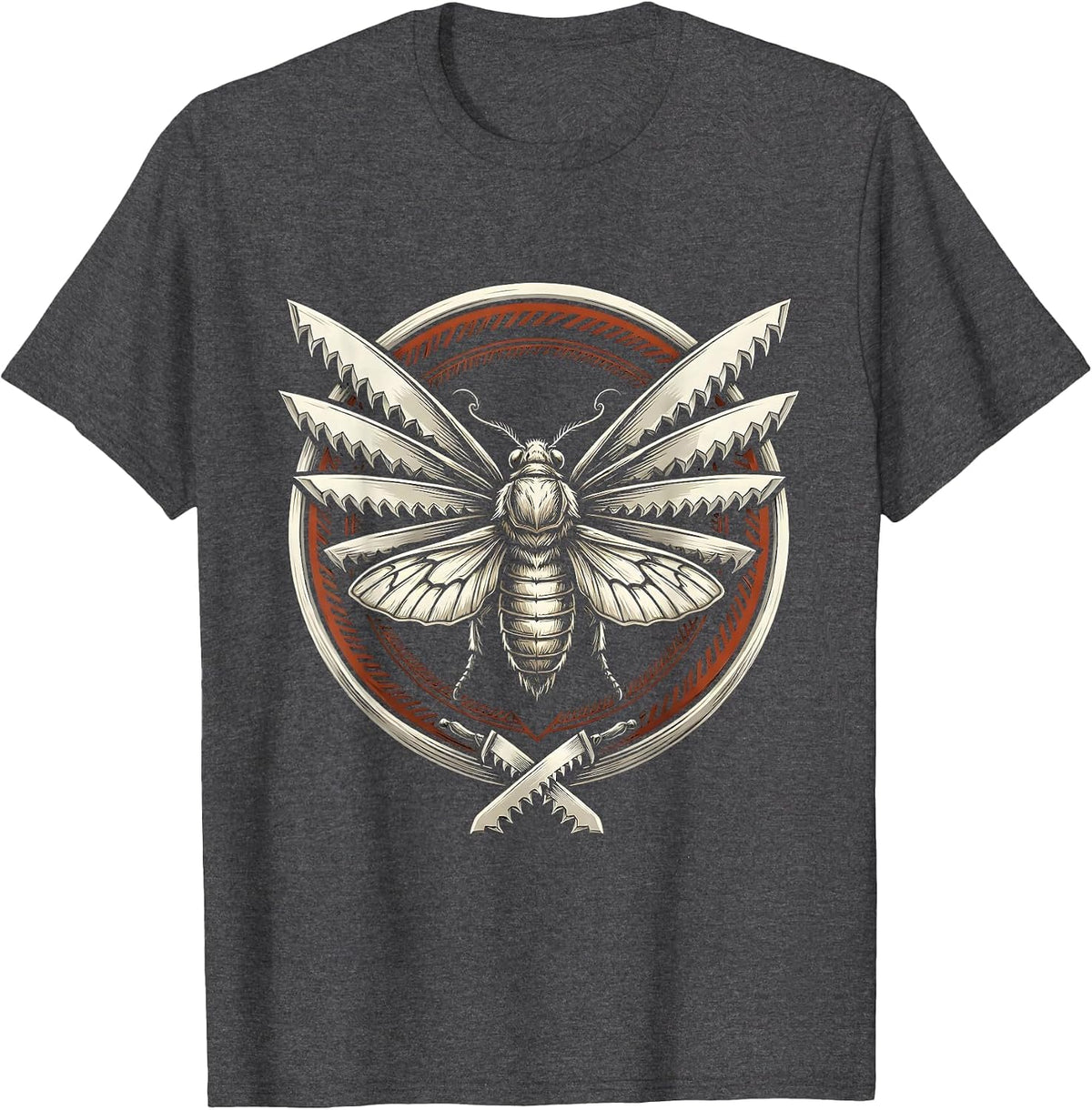 Punk Moth Razor Blade Wings Dark Art Graphic T-Shirt - Dark Heather Grey